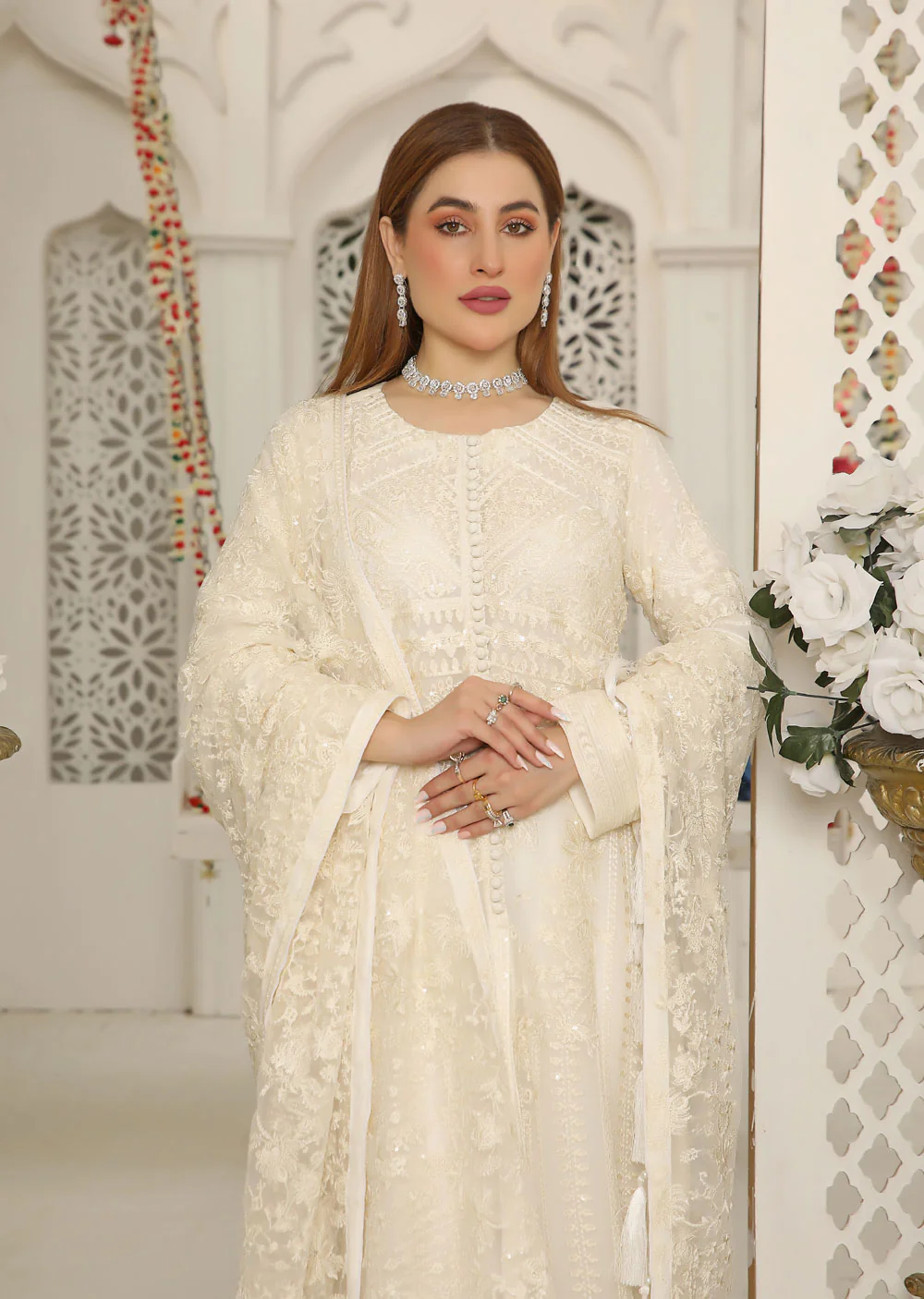 PS1664 White Readymade Chiffon Suit - Image 3