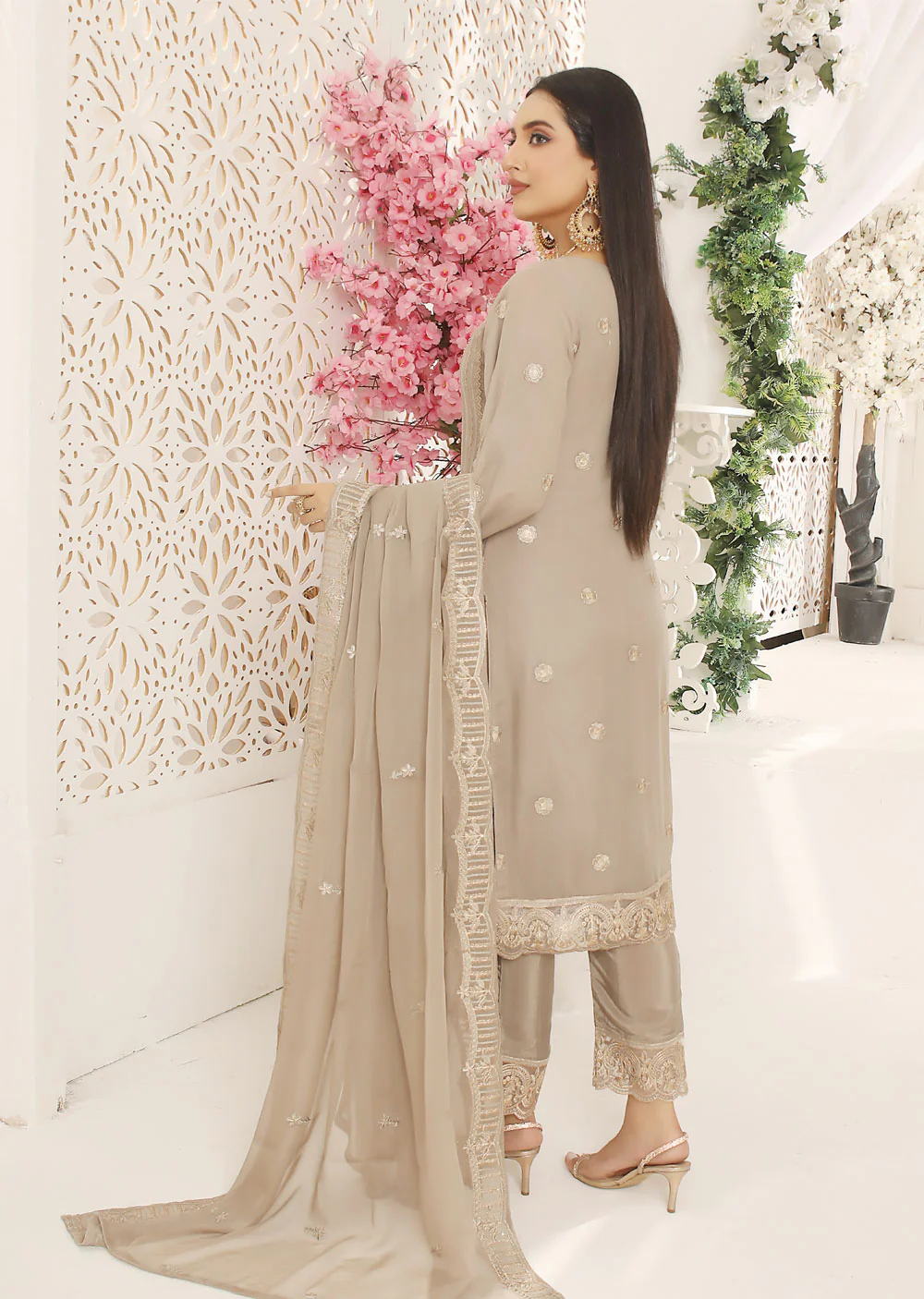 PS1670 Readymade Nude/Grey Chiffon Suit - Image 2