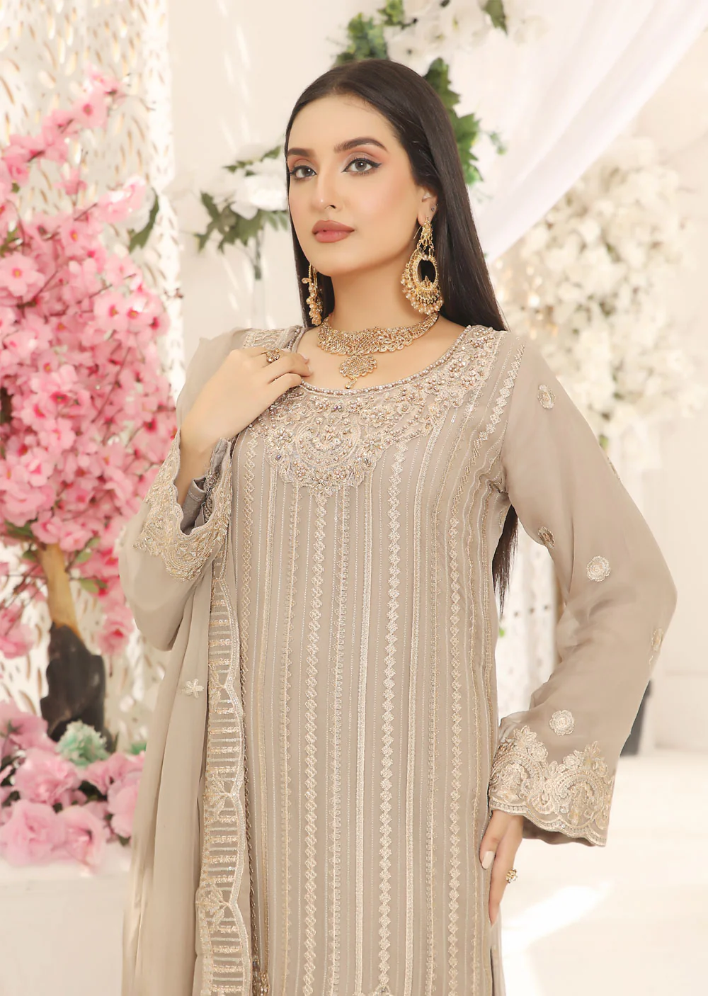 PS1670 Readymade Nude/Grey Chiffon Suit - Image 3