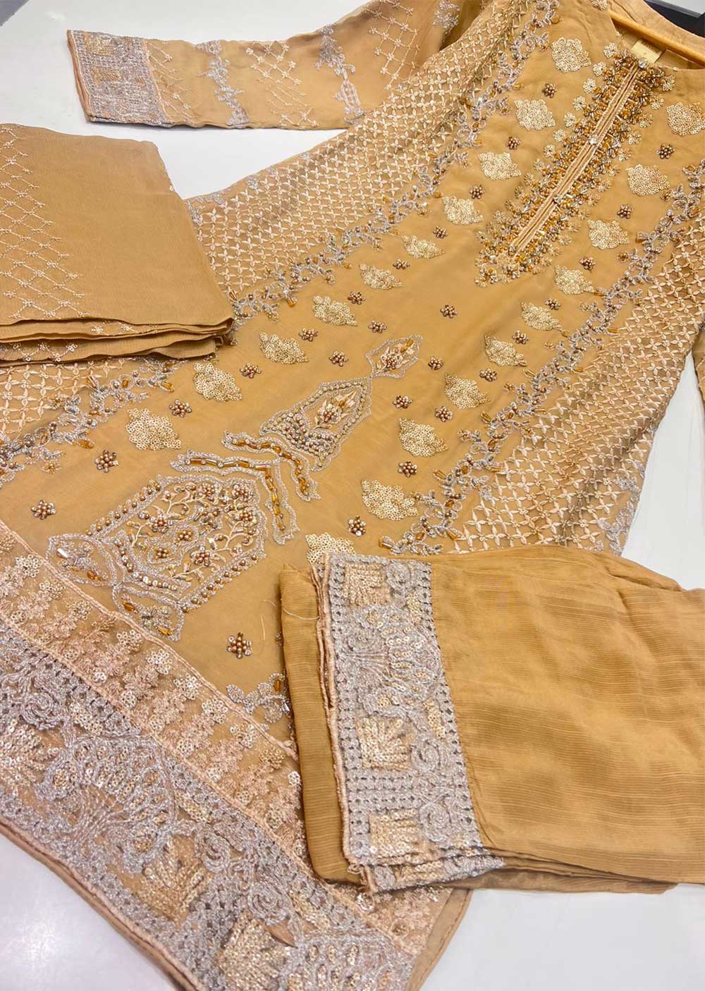 PS1679 Gold Readymade Chiffon Suit - Image 2