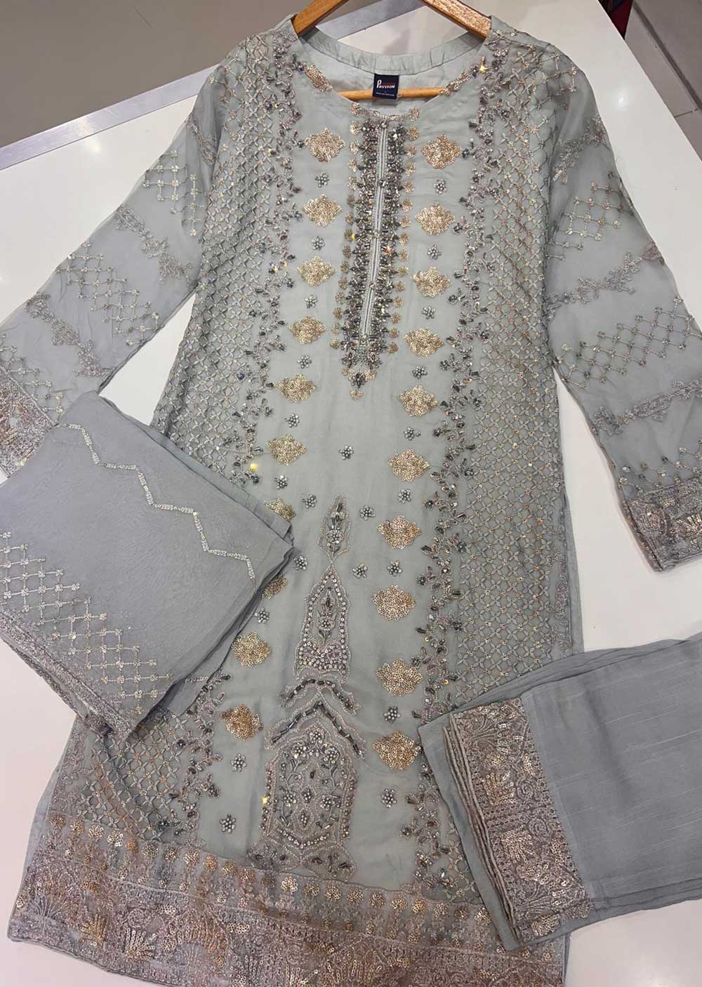 PS1679 Grey Readymade Chiffon Suit