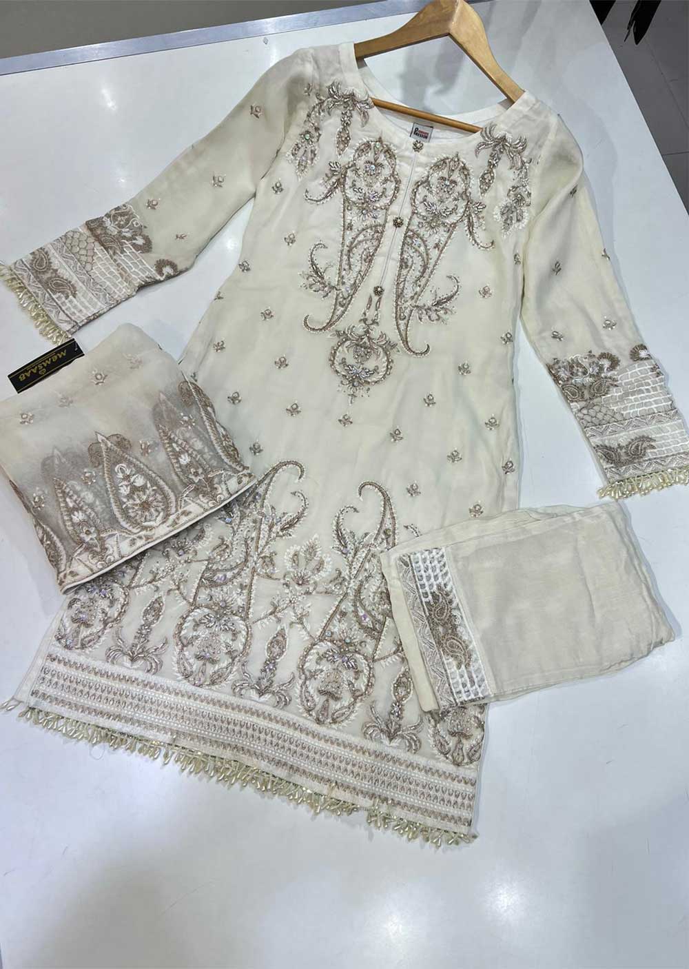 PS1728 White Readymade Chiffon Suit