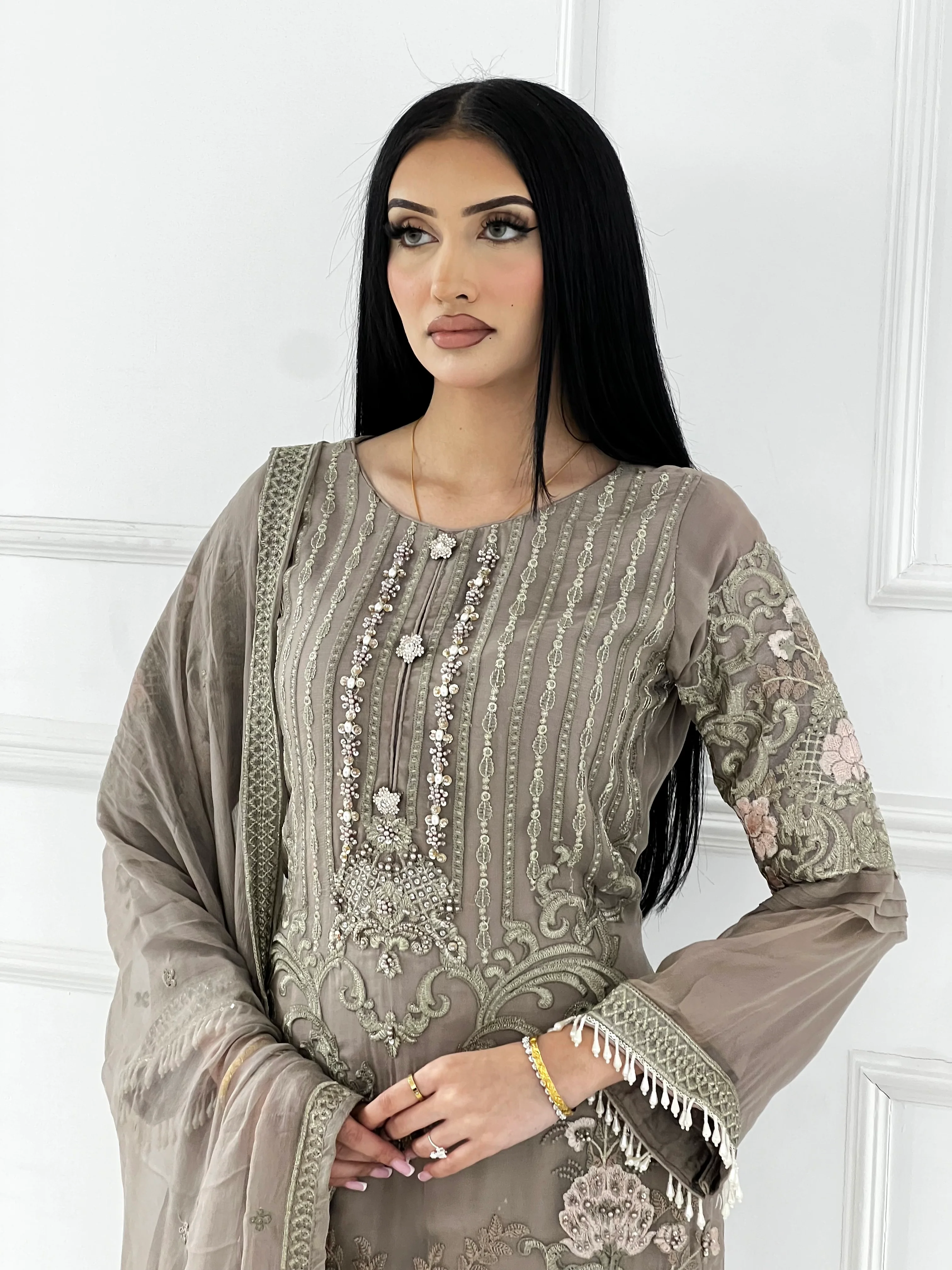 PS1729 Grey Readymade Chiffon Suit - Image 2