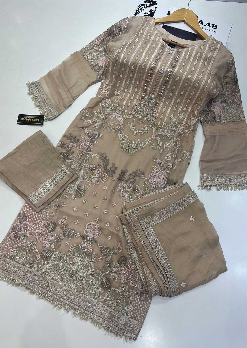 PS1729 Peach Readymade Chiffon Suit - Image 2