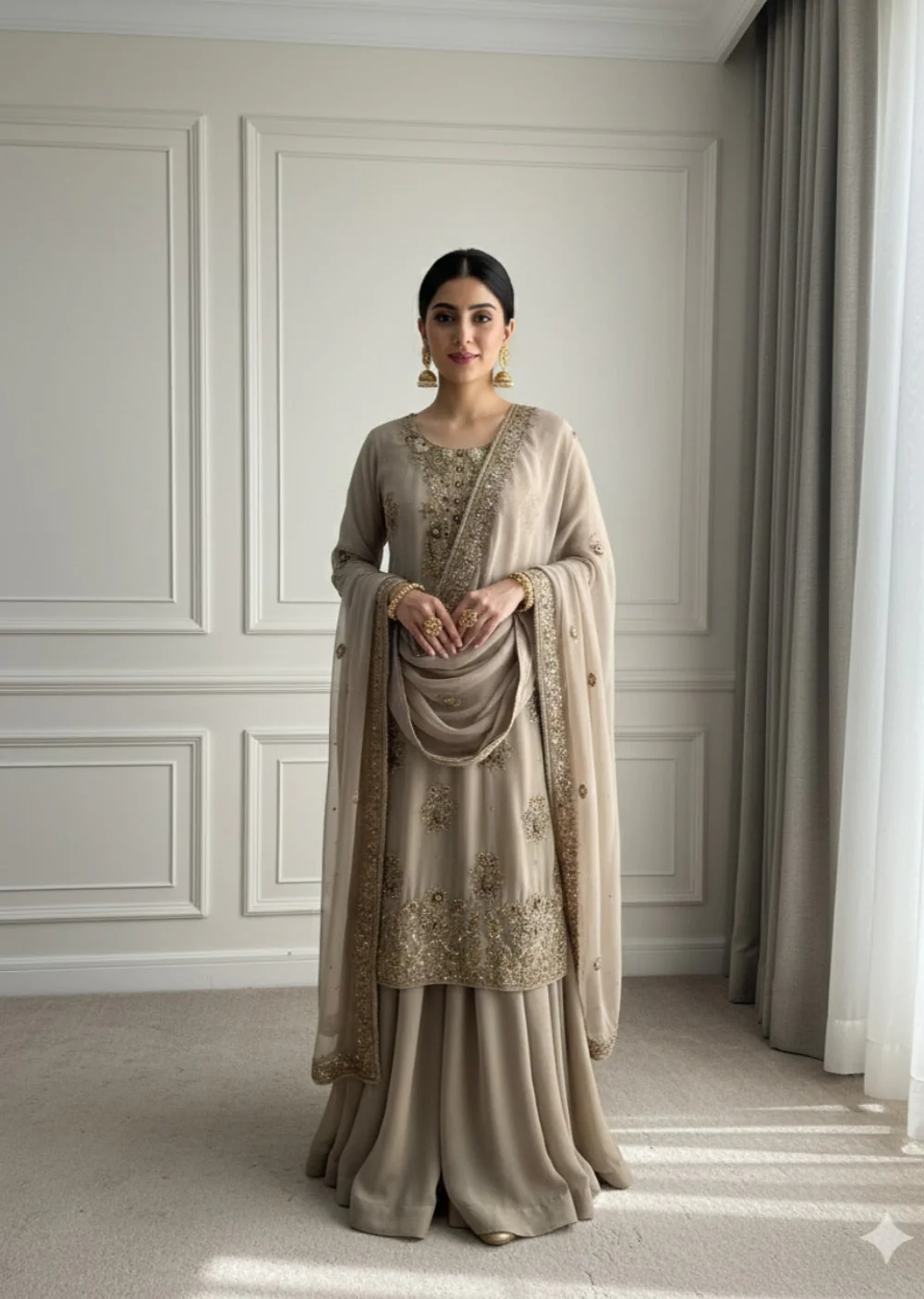ZN1753 Nude Readymade Chiffon Suit