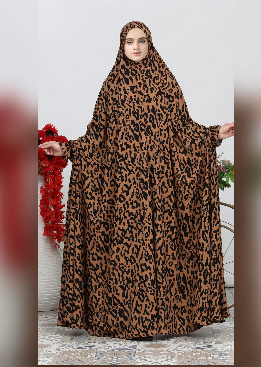 QD202 Printed Linen Namaz Gown