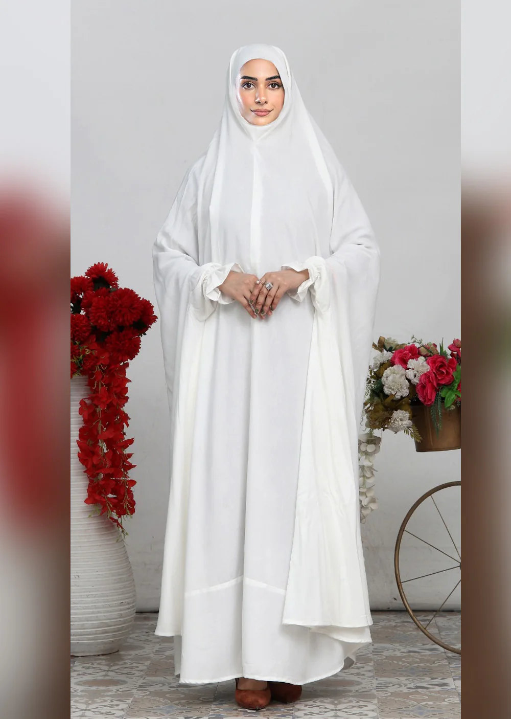 QD203 Printed Linen Namaz Gown