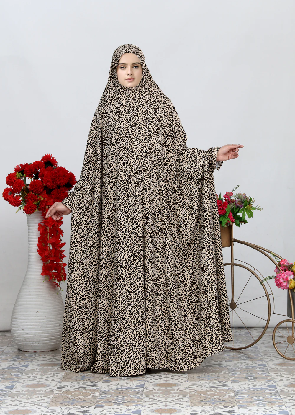 QD205 Printed Linen Namaz Gown