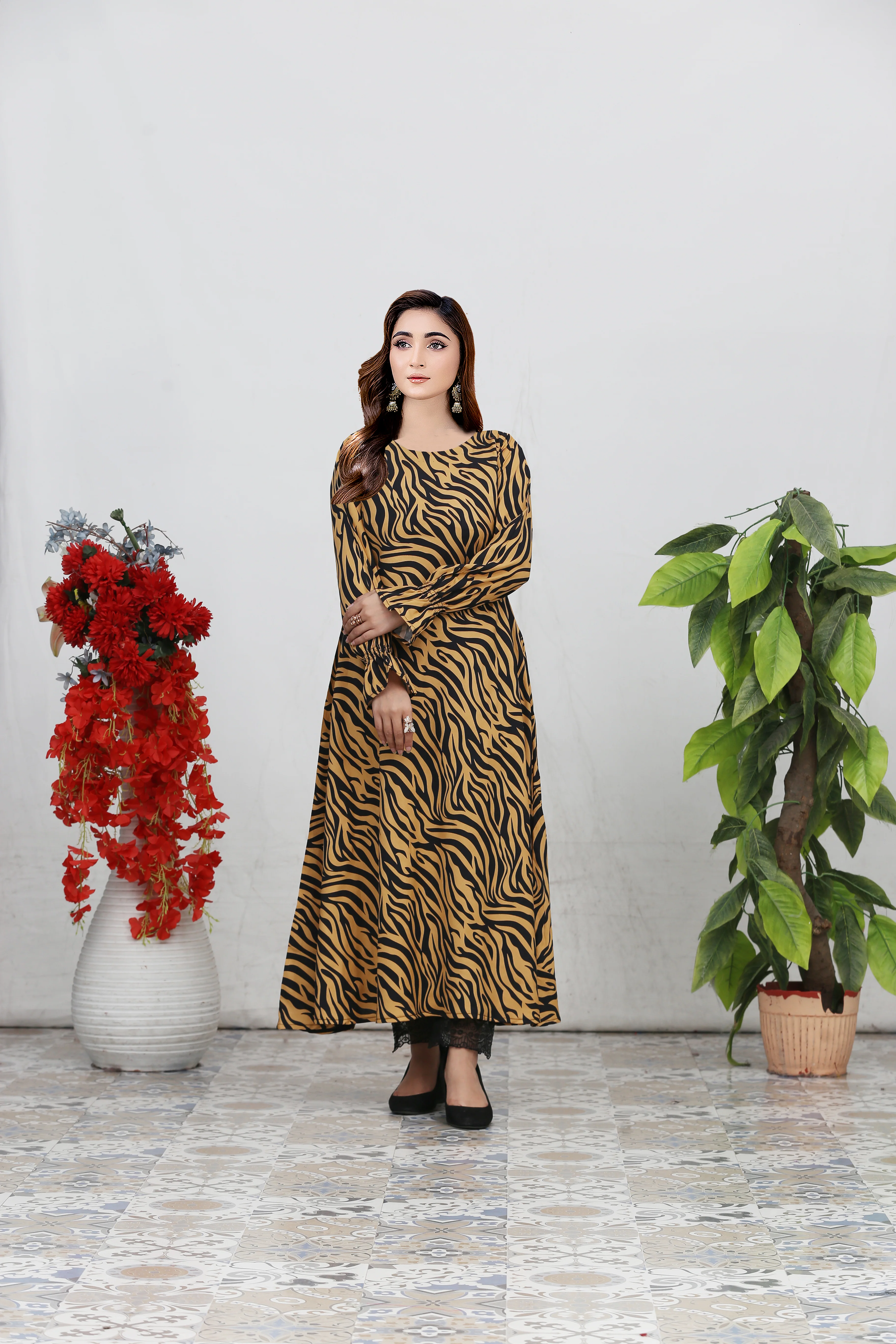 QD206 Printed Linen Long Modest Dress - Image 2