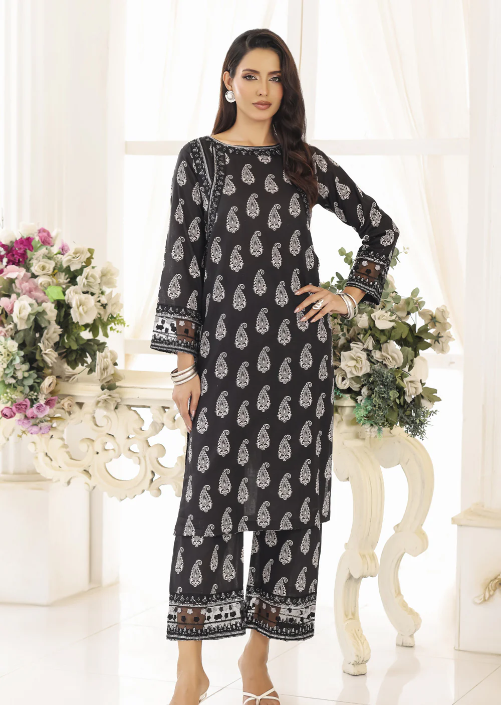 RBY-106 - RABIYA -Black Cotton 2 Piecce Co-ord Farshi