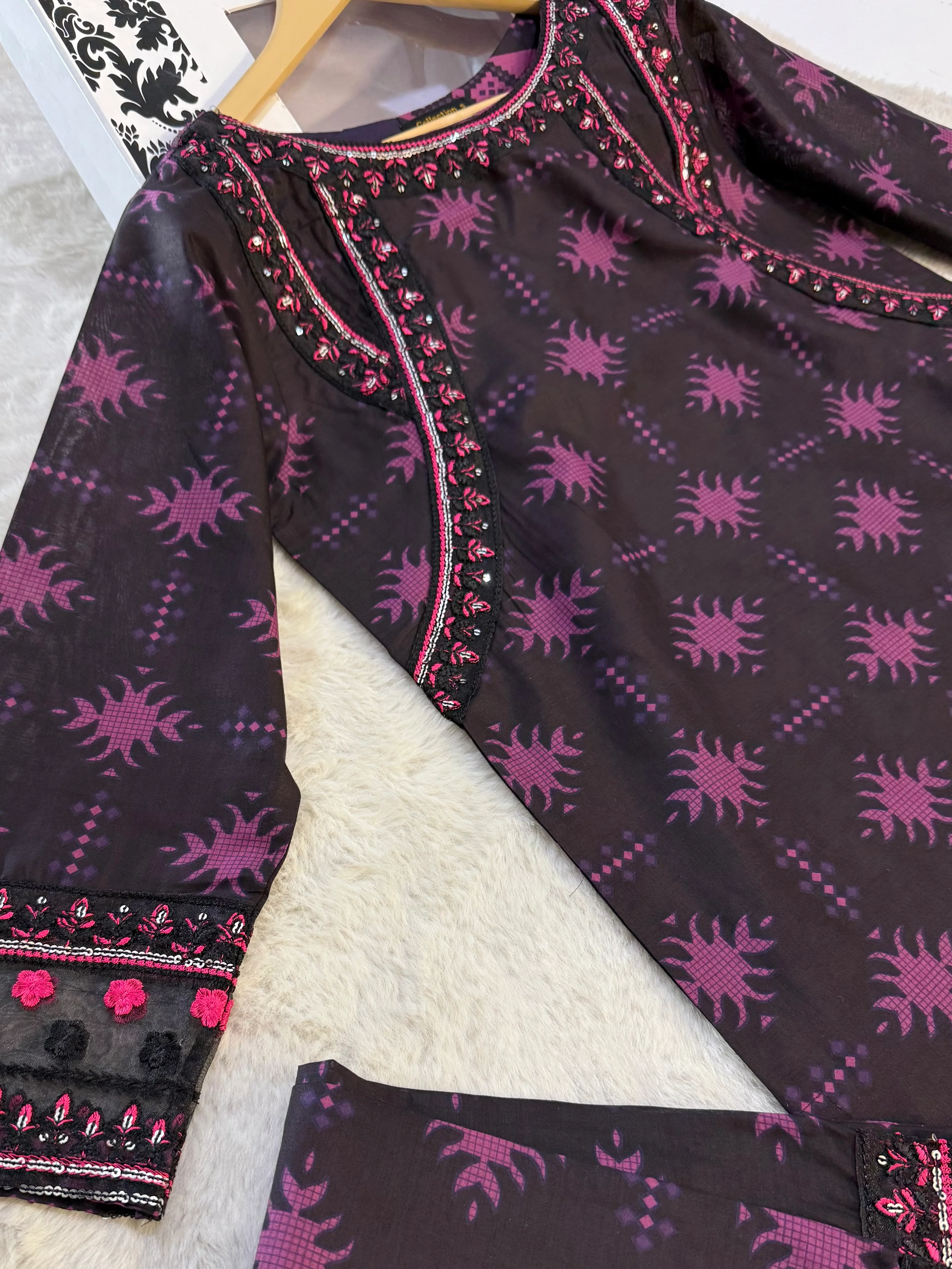 RBY-108 - RABIYA -Black Cotton 2 Piecce Co-ord Farshi - Image 3