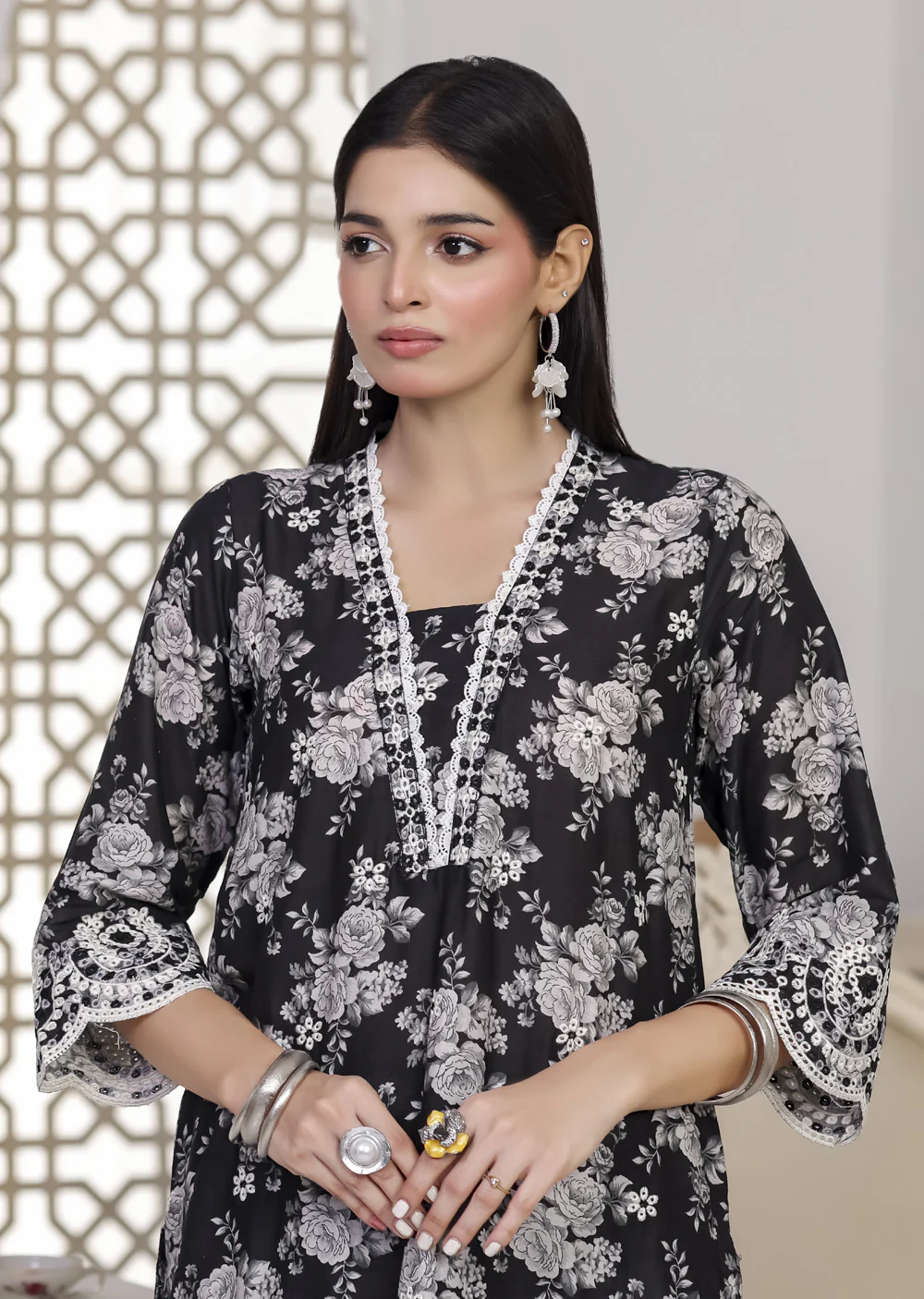 RBY-111 - RABIYA -Black Cotton 2 Piecce Co-ord Farshi - Image 3
