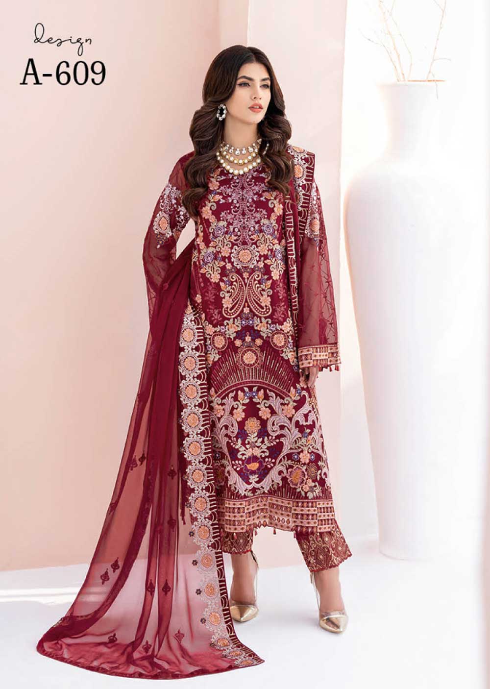 RCD-609-R - Readymade - Ramsha Chevron Chiffon Collection Vol 06 2023