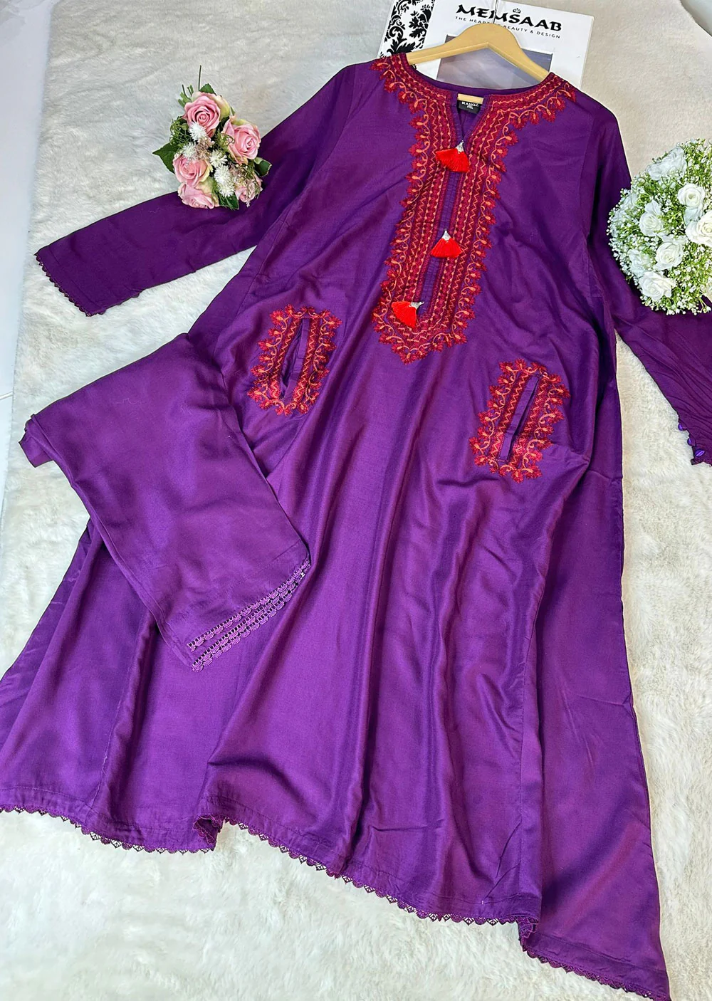RGZ4014 Aera - Purple Readymade 2 Piece Linen Suit
