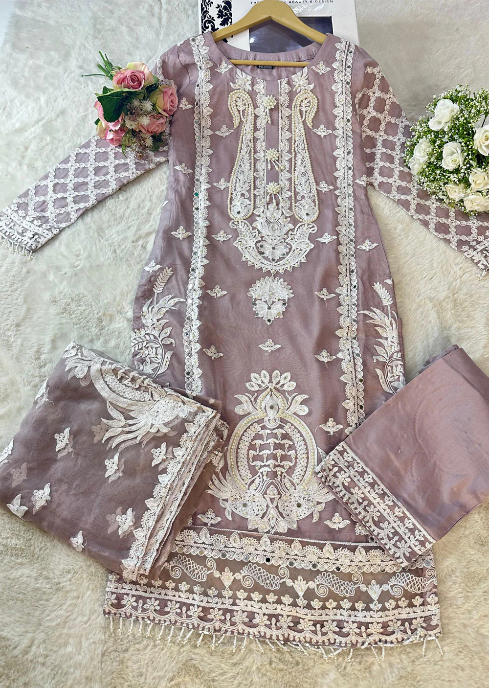 RGZ4016 Readymade Organza Pearl Mauve Suit Mummy and Me - Image 3