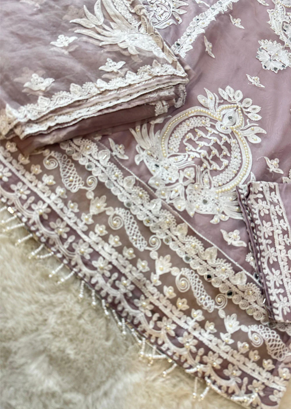 RGZ4016 Readymade Organza Pearl Mauve Suit Mummy and Me - Image 4