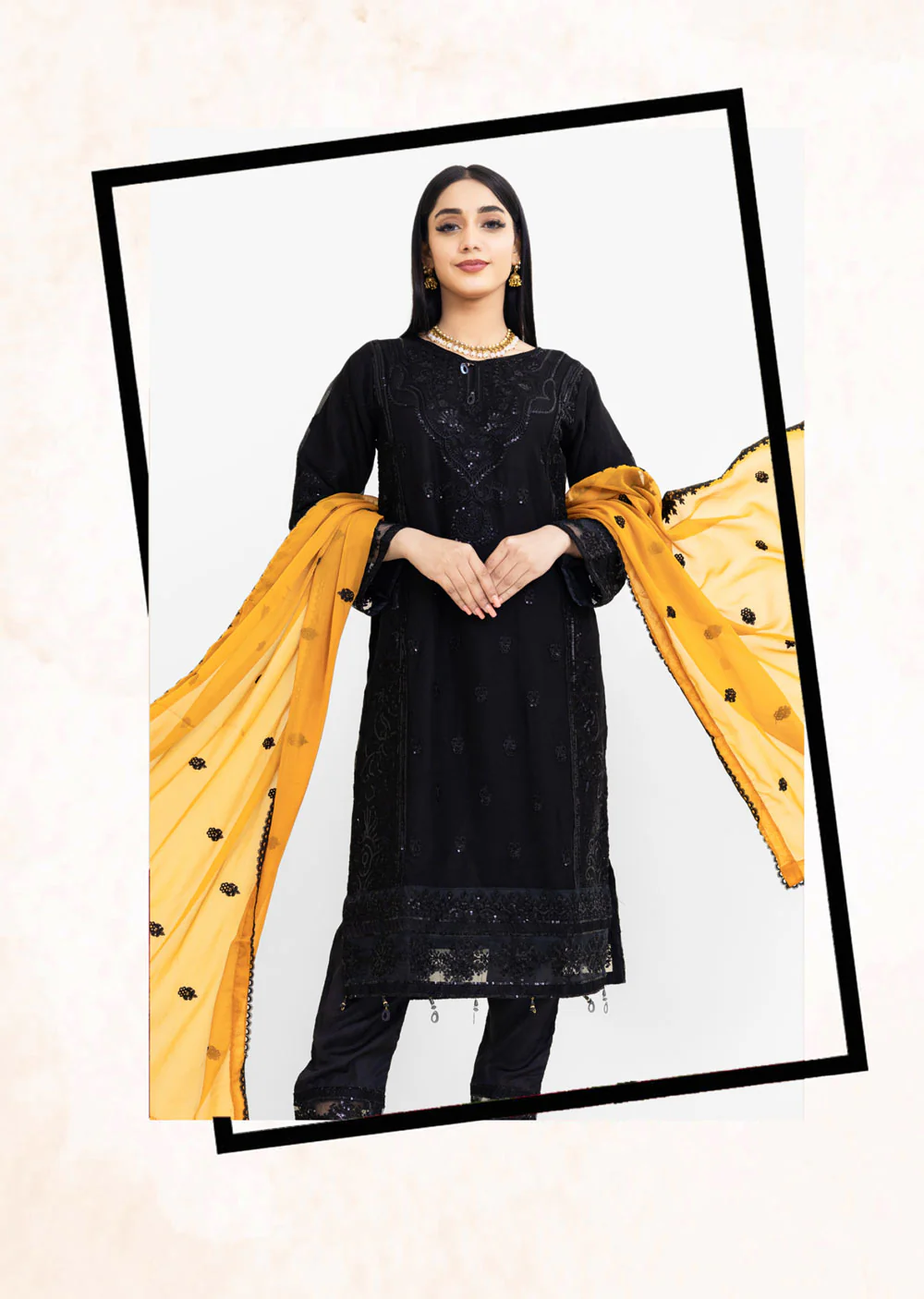 RGZ4018 Readymade Black/Mustard Chiffon suit Mummy and Me - Image 2