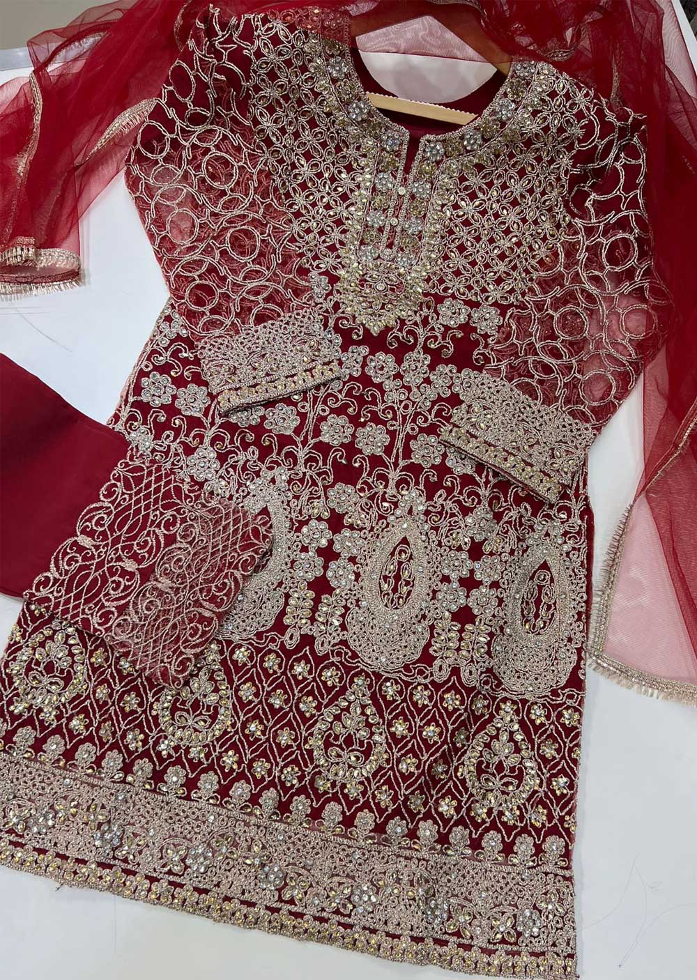 RGZ625 Red Readymade Fancy Net Suit