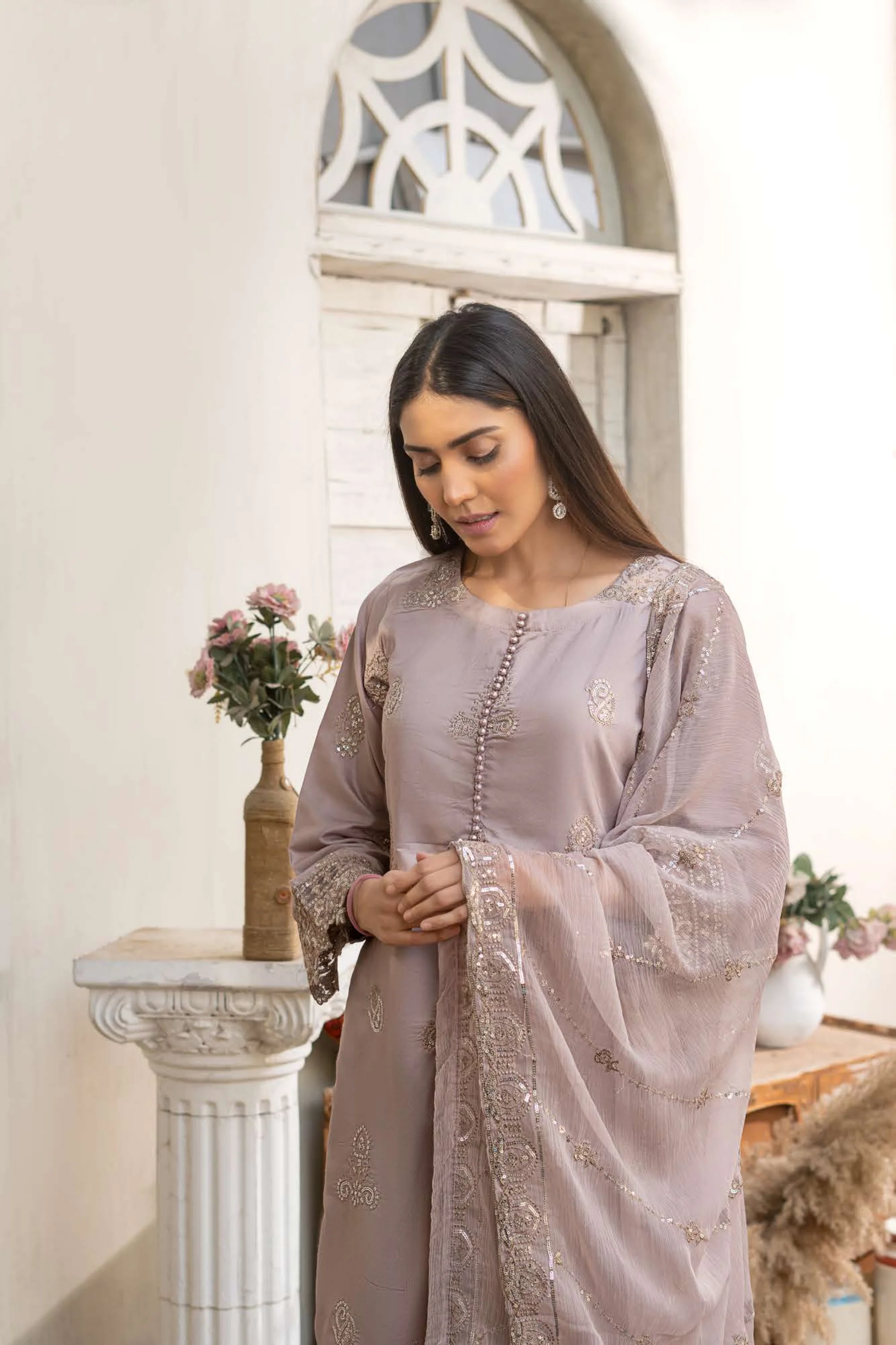 RGZ7105 - Rangz Chantelle Linen Suit Chiffon Scarf - Image 12