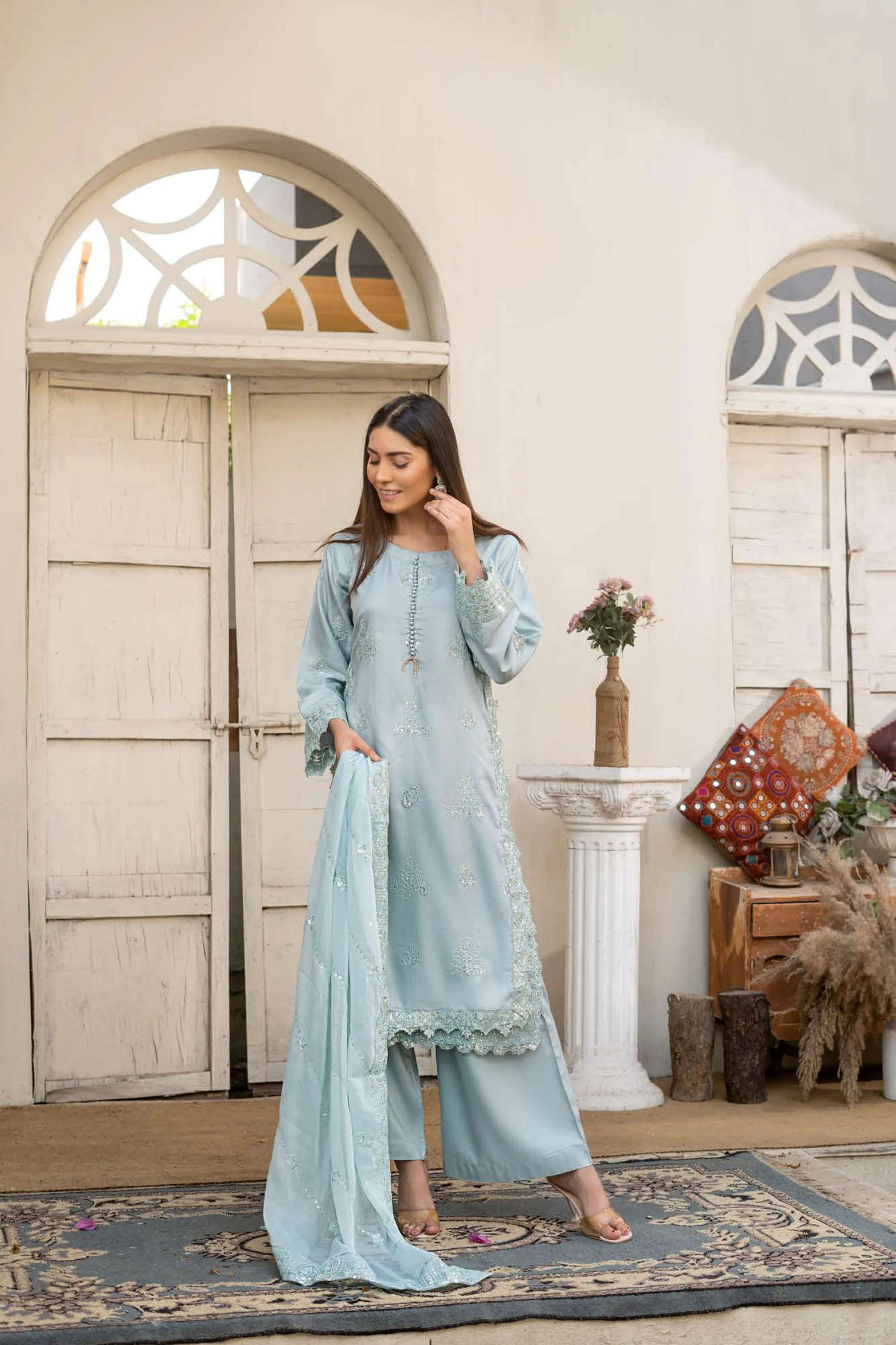 RGZ7105 - Rangz Chantelle Linen Suit Chiffon Scarf - Image 16