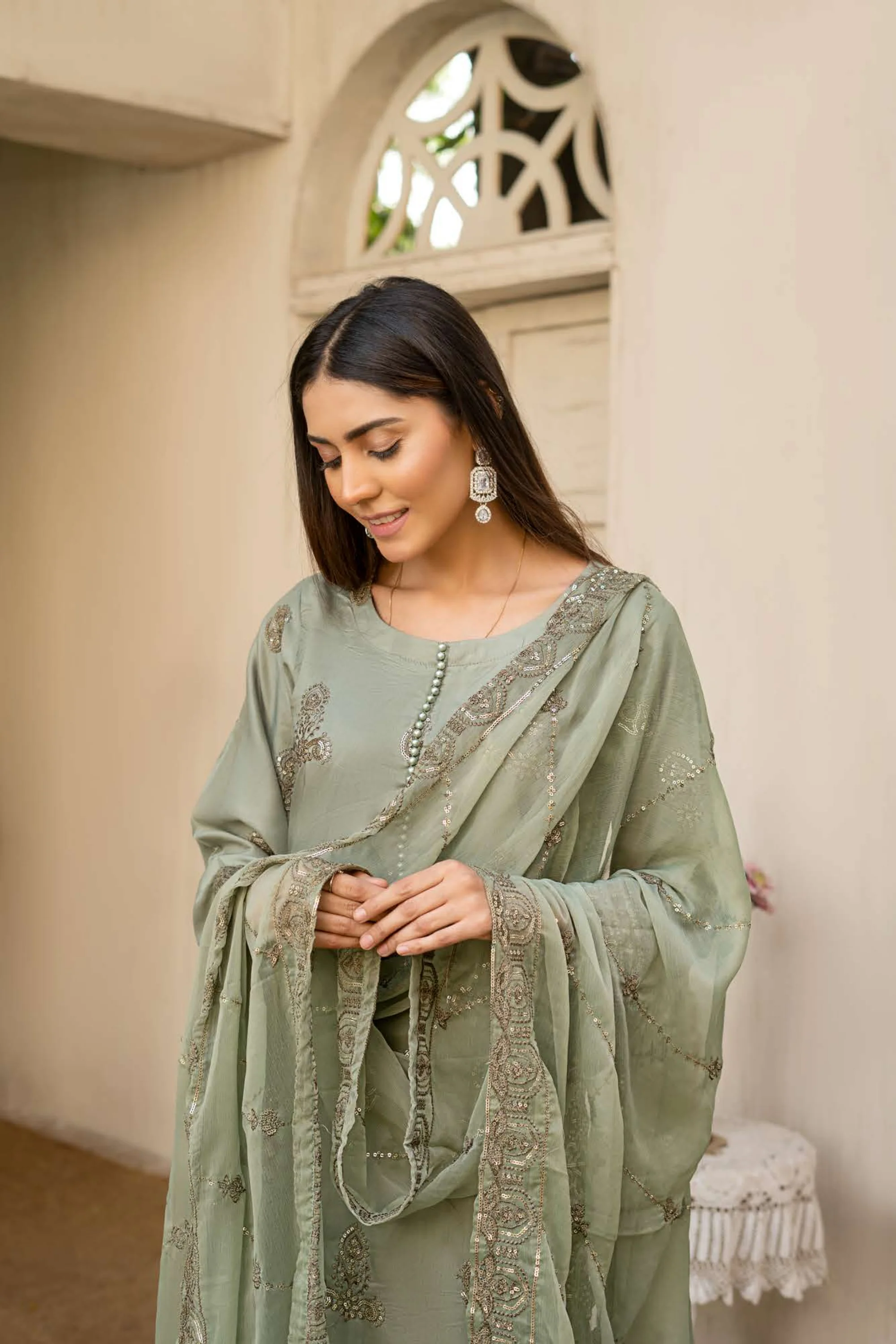 RGZ7105 - Rangz Chantelle Linen Suit Chiffon Scarf - Image 6