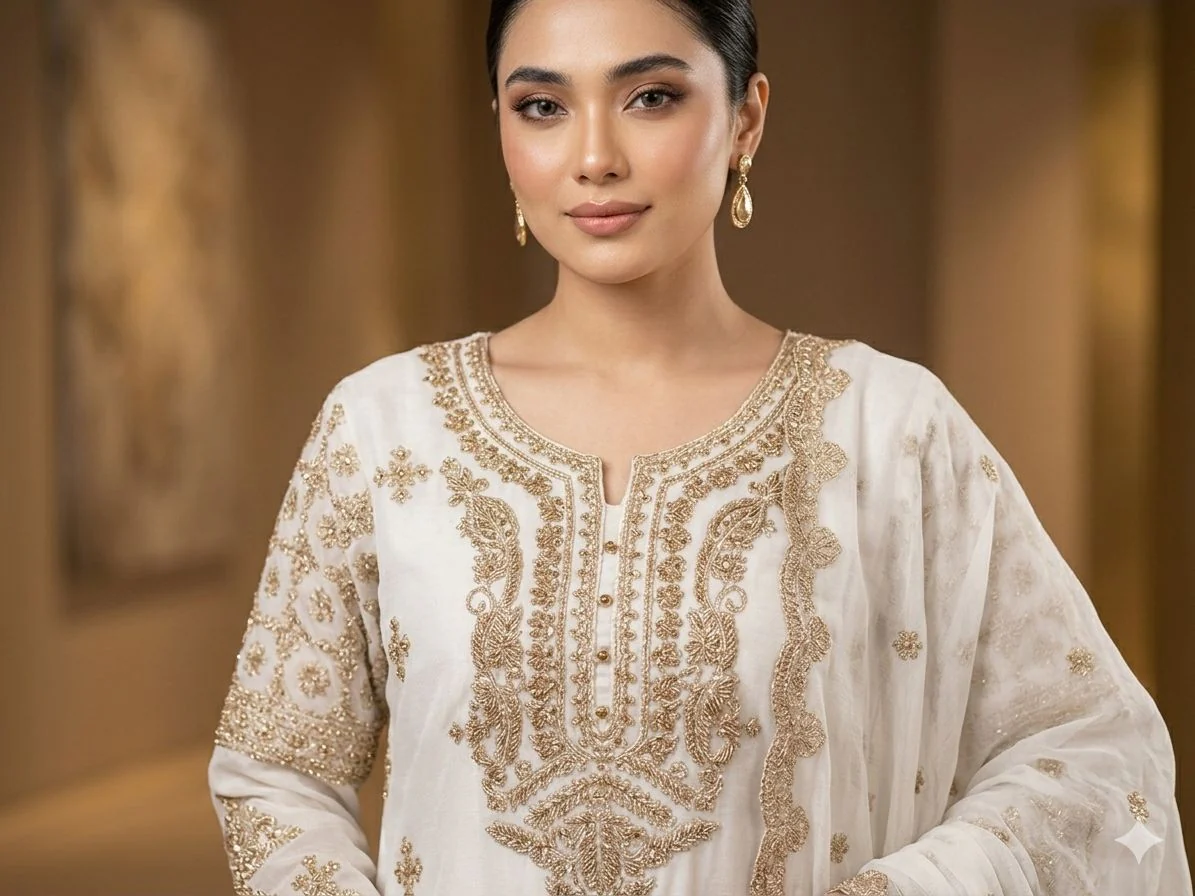 RGZ8811 White Chiffon Readymade Suit