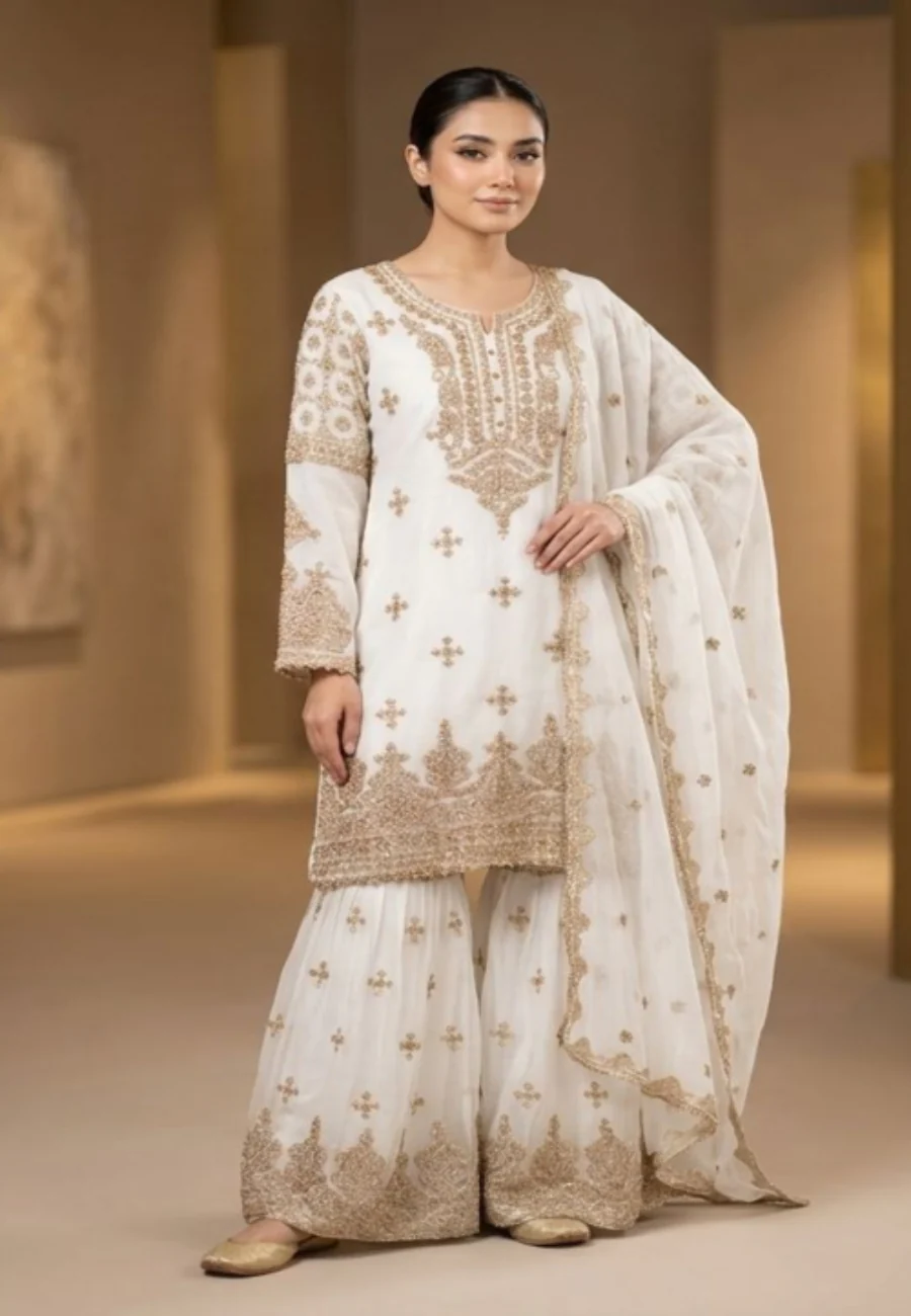 RGZ8811 White Chiffon Readymade Suit - Image 2