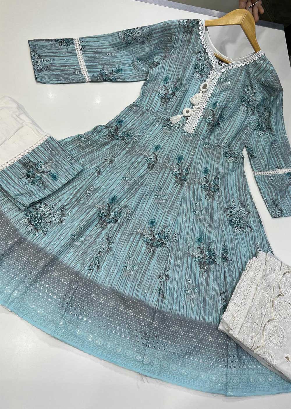 RGZ9915 Aqua Embroidered Linen Dress