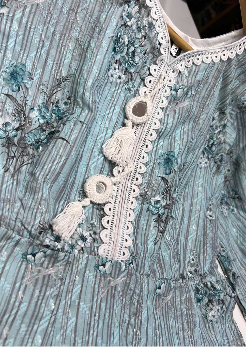 RGZ9915 Aqua Embroidered Linen Dress - Image 2