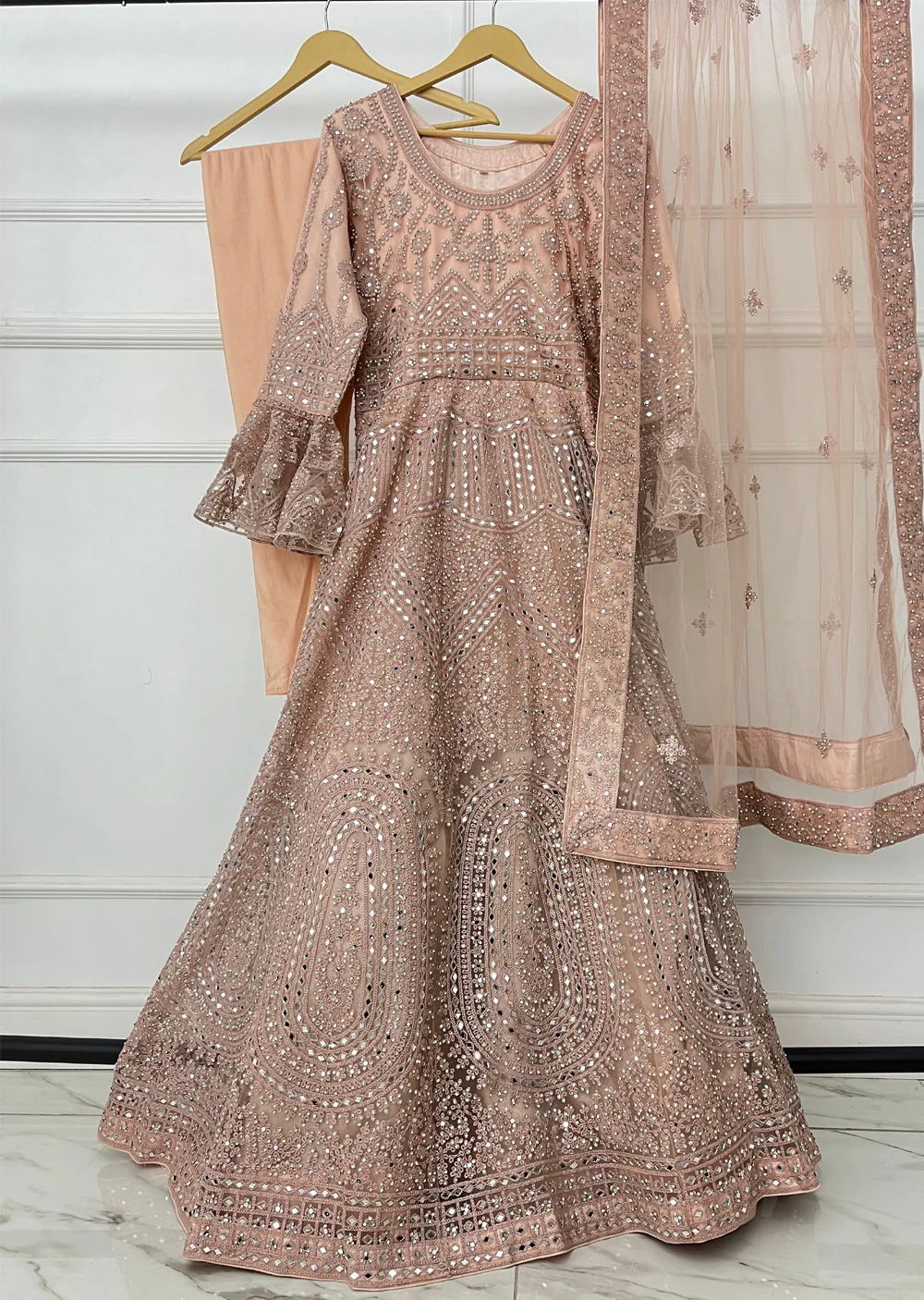 RH2103 Rita - Peach Fancy Net Maxi Dress
