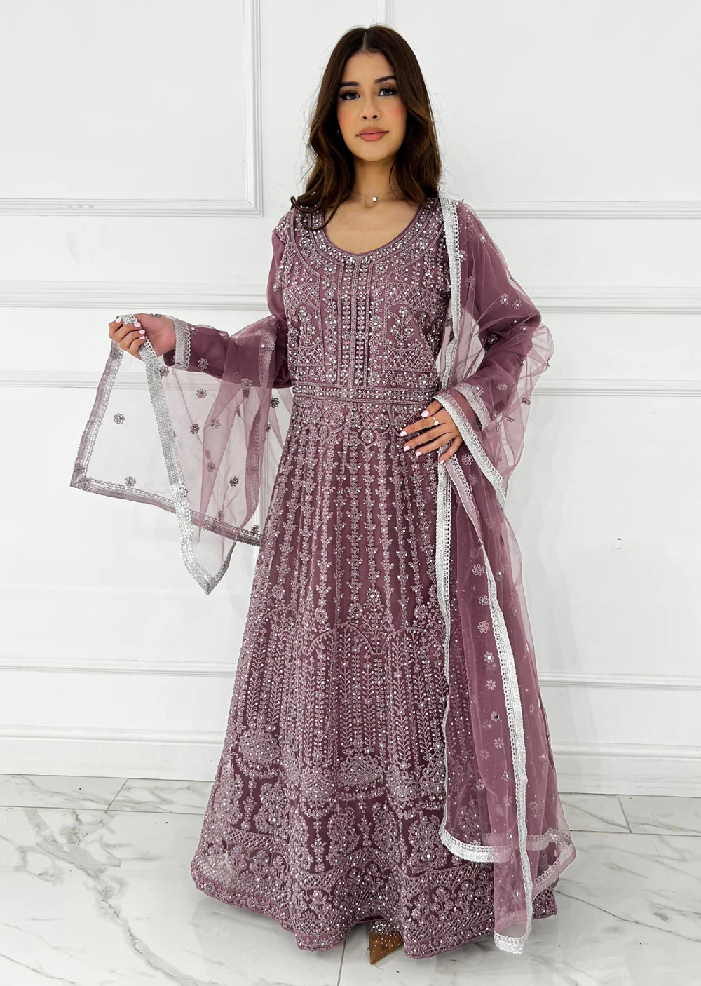 RH2109 Mayal - Lilac Fancy Net Maxi Dress - Image 4