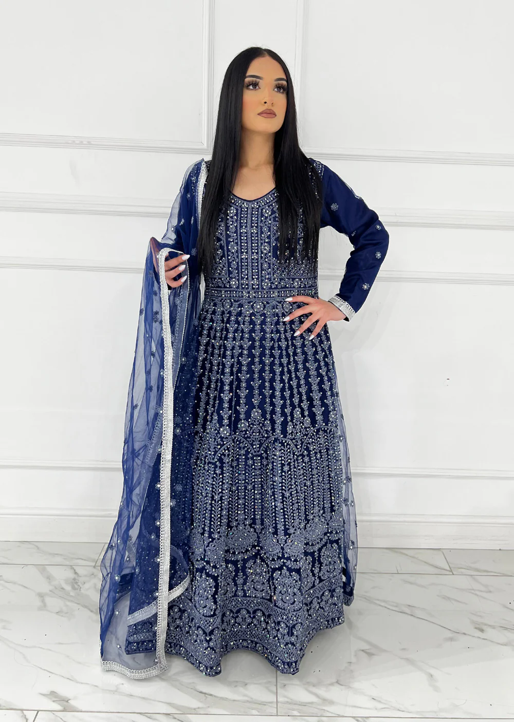 RH2109 Mayal - Navy Fancy Net Maxi Dress