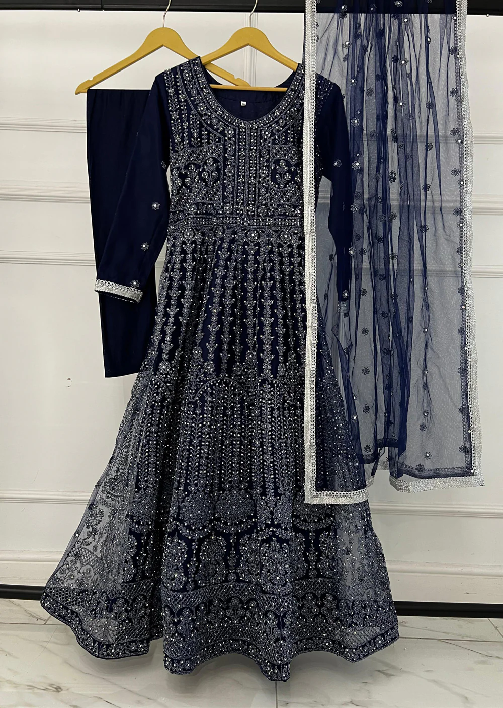 RH2109 Mayal - Navy Fancy Net Maxi Dress - Image 5