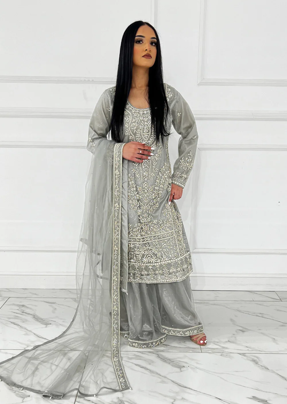 RH2111 Aaina - Grey Fancy Net Outfit