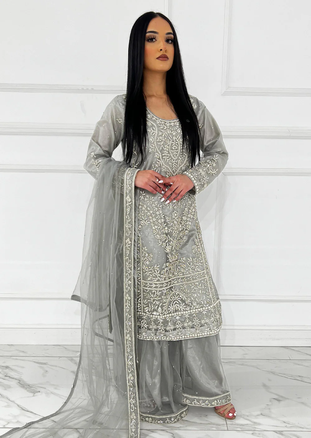 RH2111 Aaina - Grey Fancy Net Outfit - Image 3