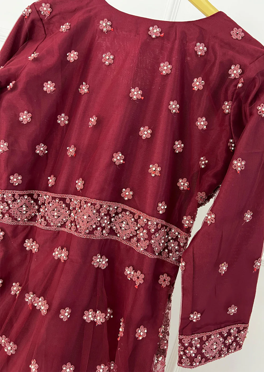 RH2113 Arya - Maroon Fancy Net Maxi Dress - Image 7