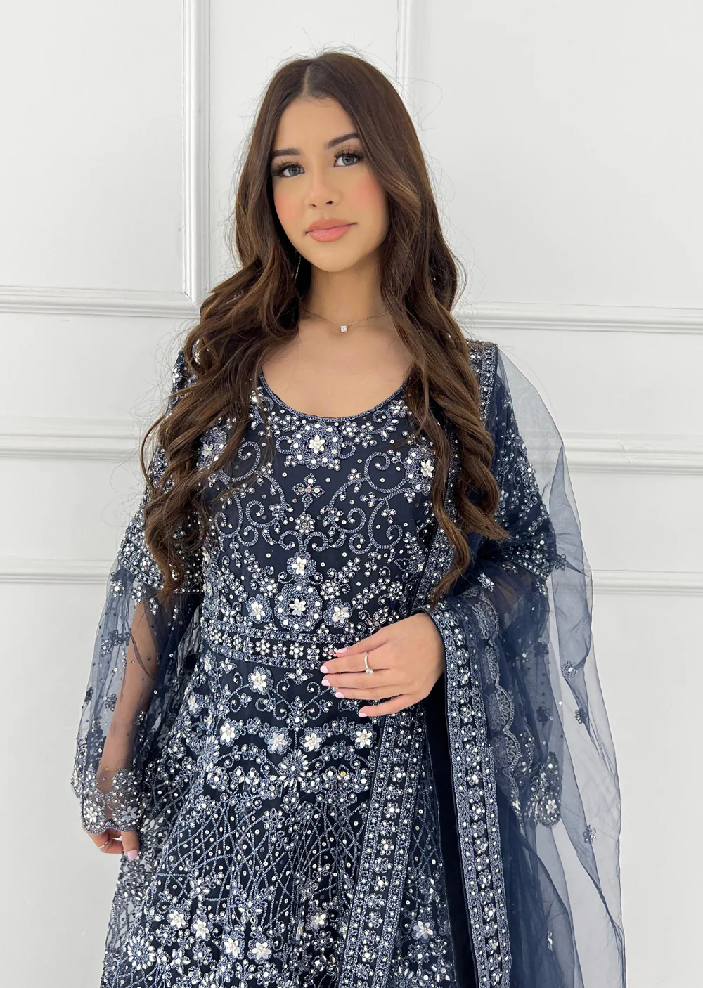 RH2114 Rida - Navy Fancy Net Maxi Dress - Image 3