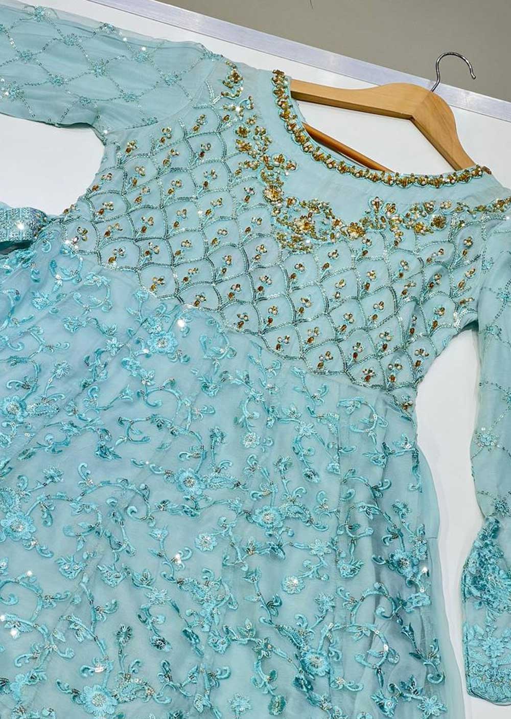 RMW-1316 Aqua Partywear Chiffon Suit - Image 2