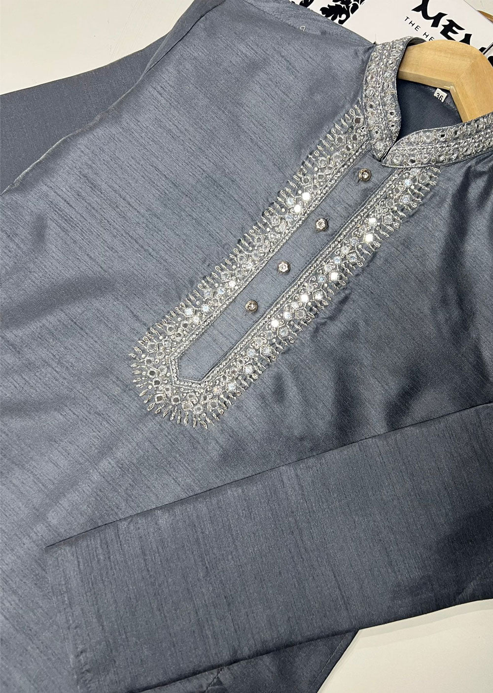 SBG27001 Grey Mens Kurta Pajama Set - Image 2