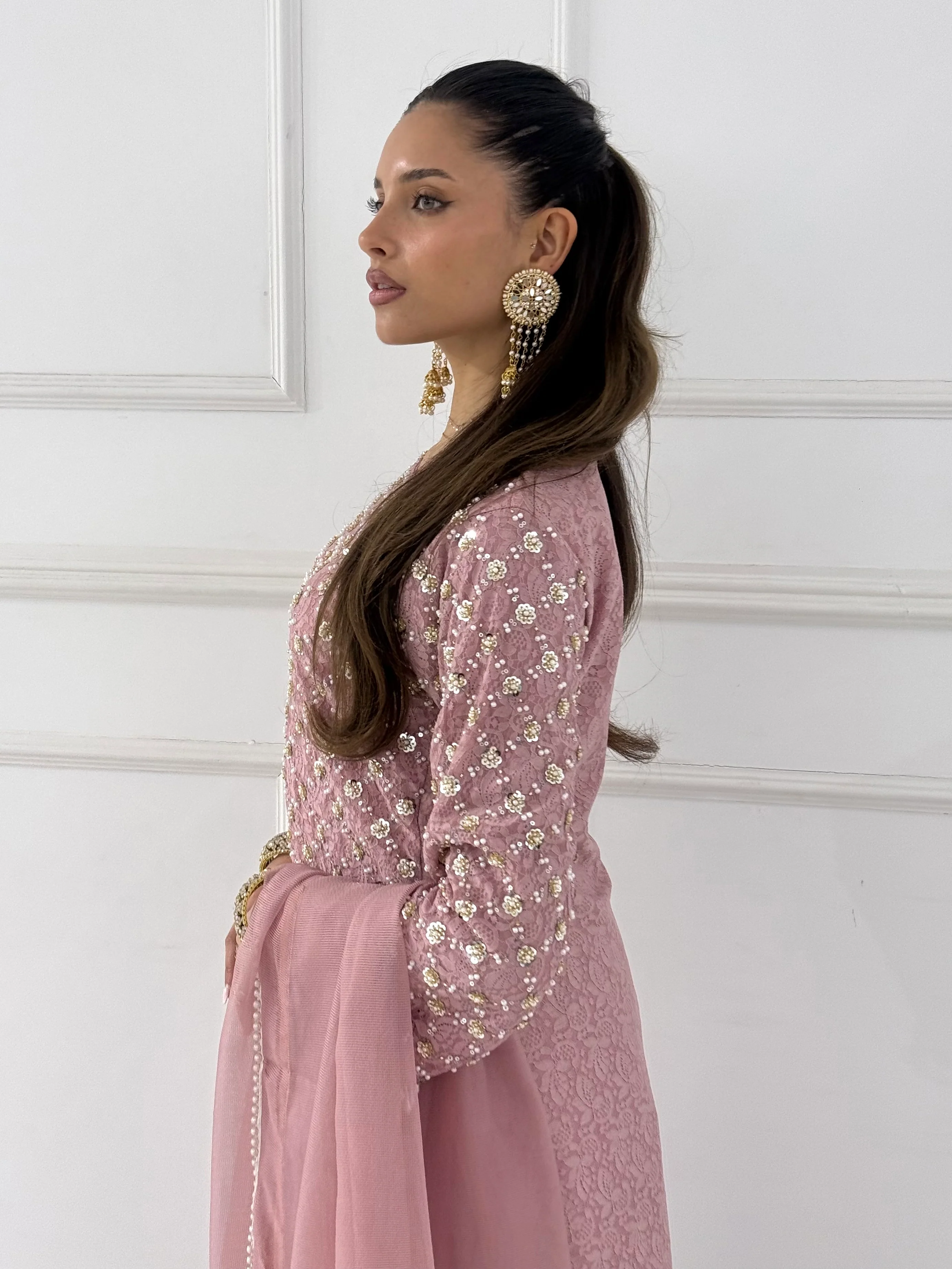 SFSH-18 - Elegant Lace & Pearl Embroidered Suit - Image 18