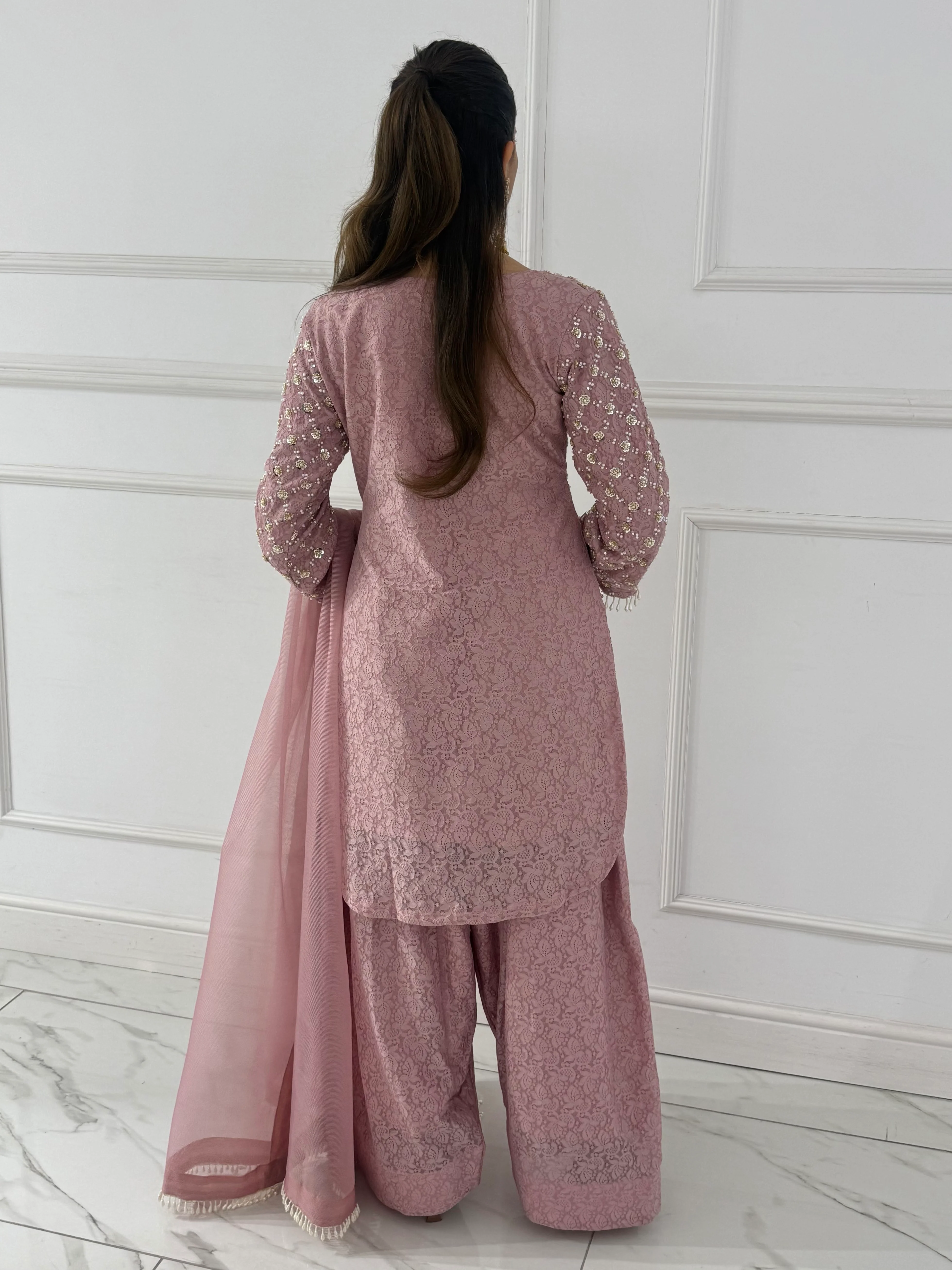 SFSH-18 - Elegant Lace & Pearl Embroidered Suit - Image 19