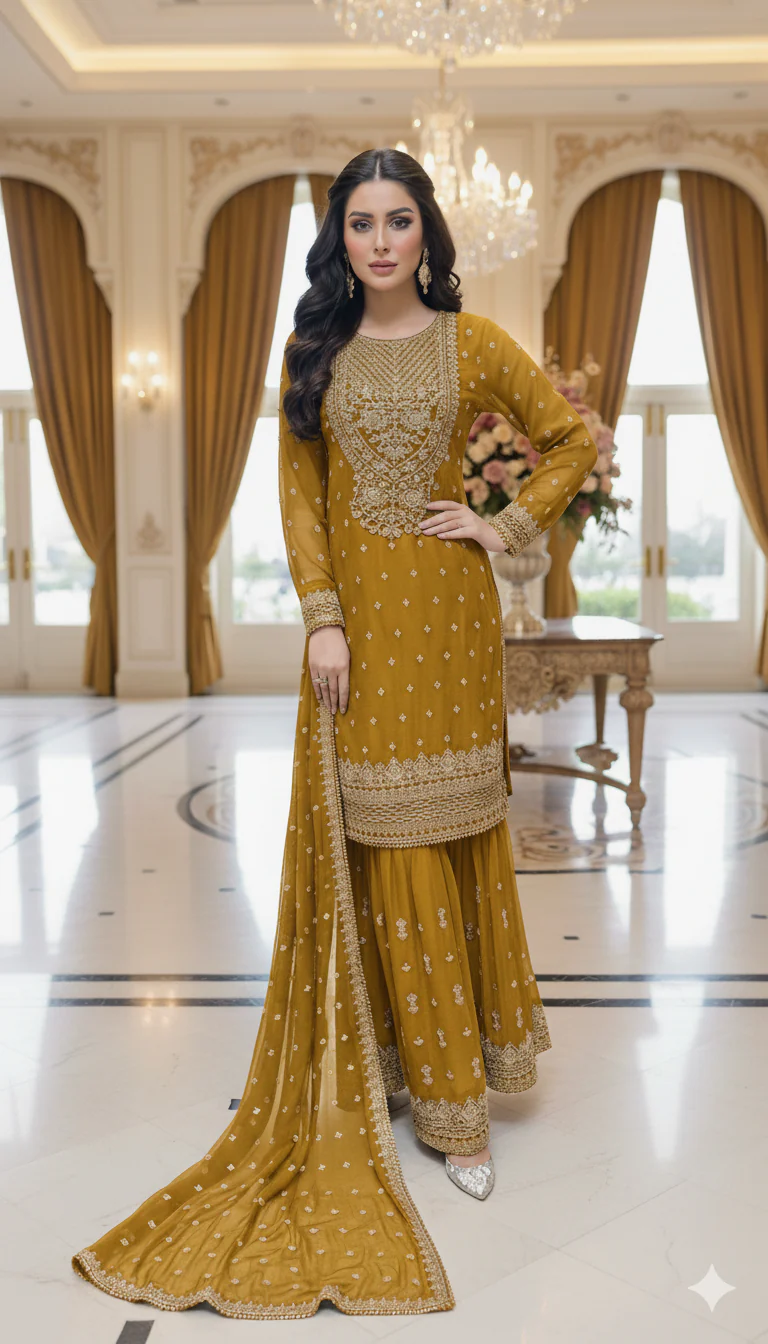 Shaz1902 - Readymade Chiffon Shararah Suit - Image 8