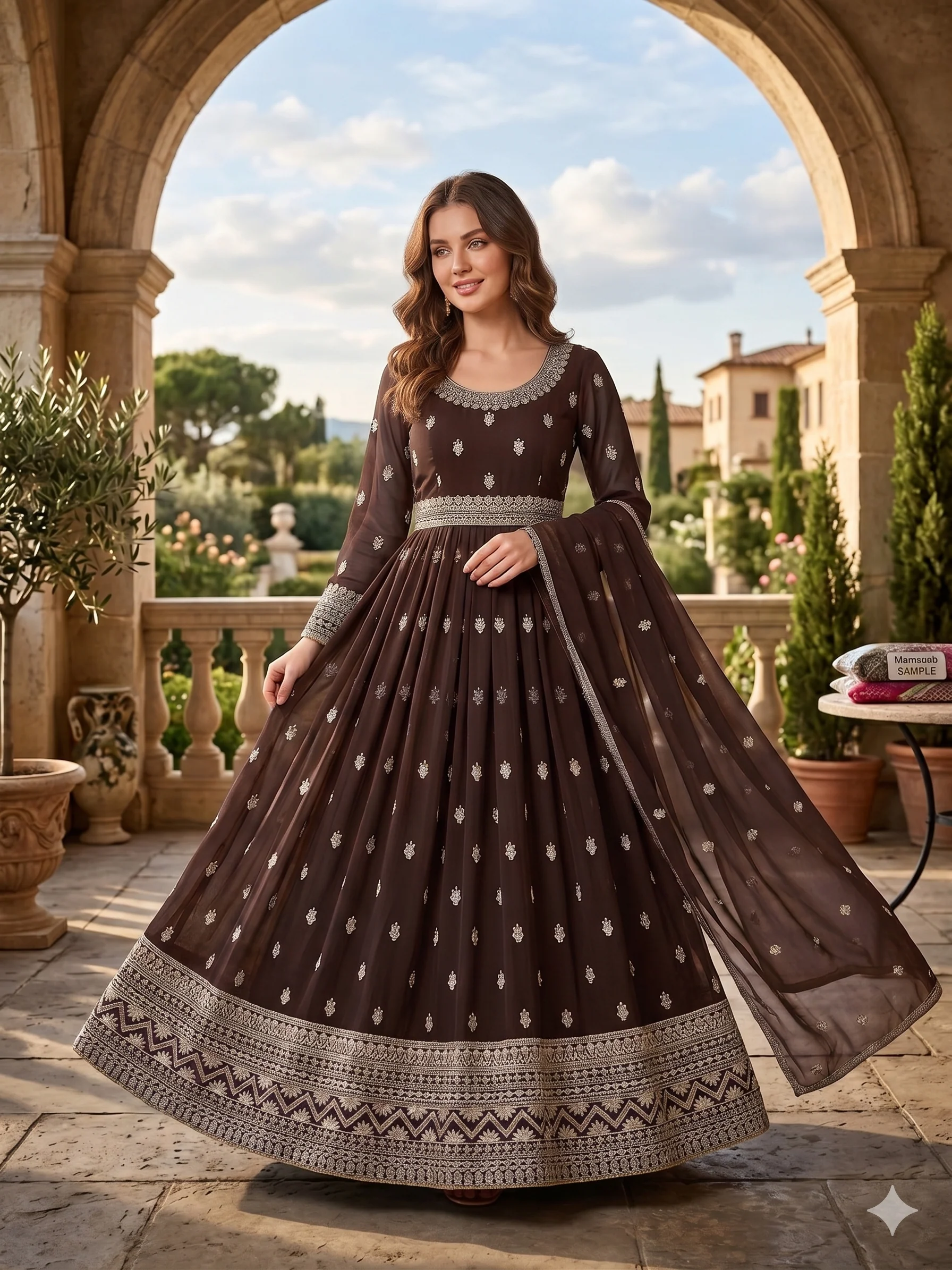 SHAZ1932 -Chiffon Heavily Embroidered 3-Piece Suite - Image 3