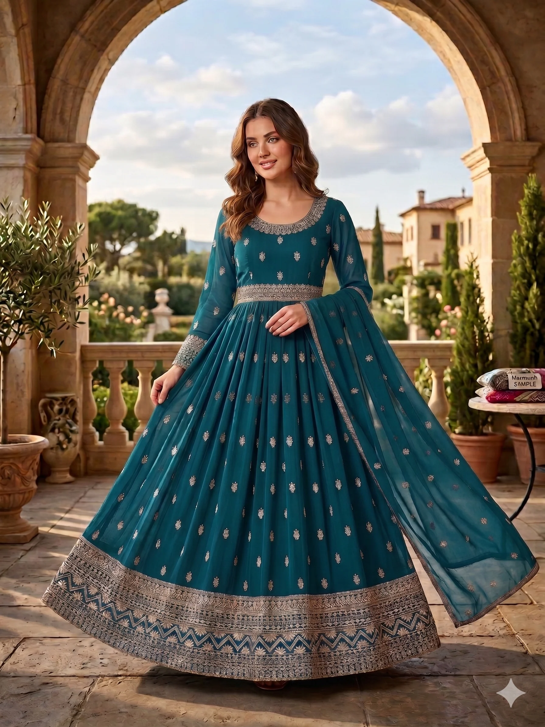 SHAZ1932 -Chiffon Heavily Embroidered 3-Piece Suite - Image 4