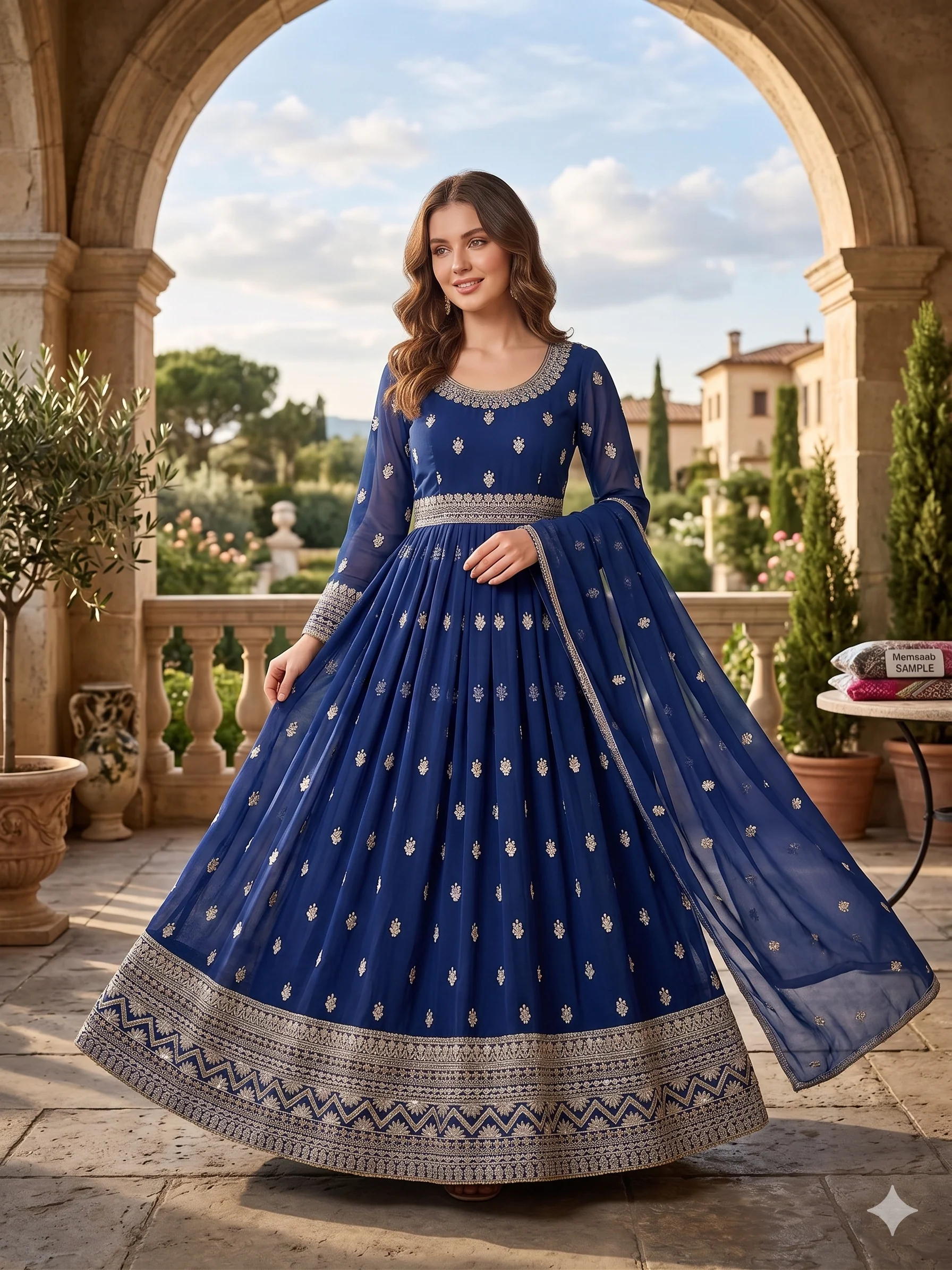 SHAZ1932 -Chiffon Heavily Embroidered 3-Piece Suite - Image 5