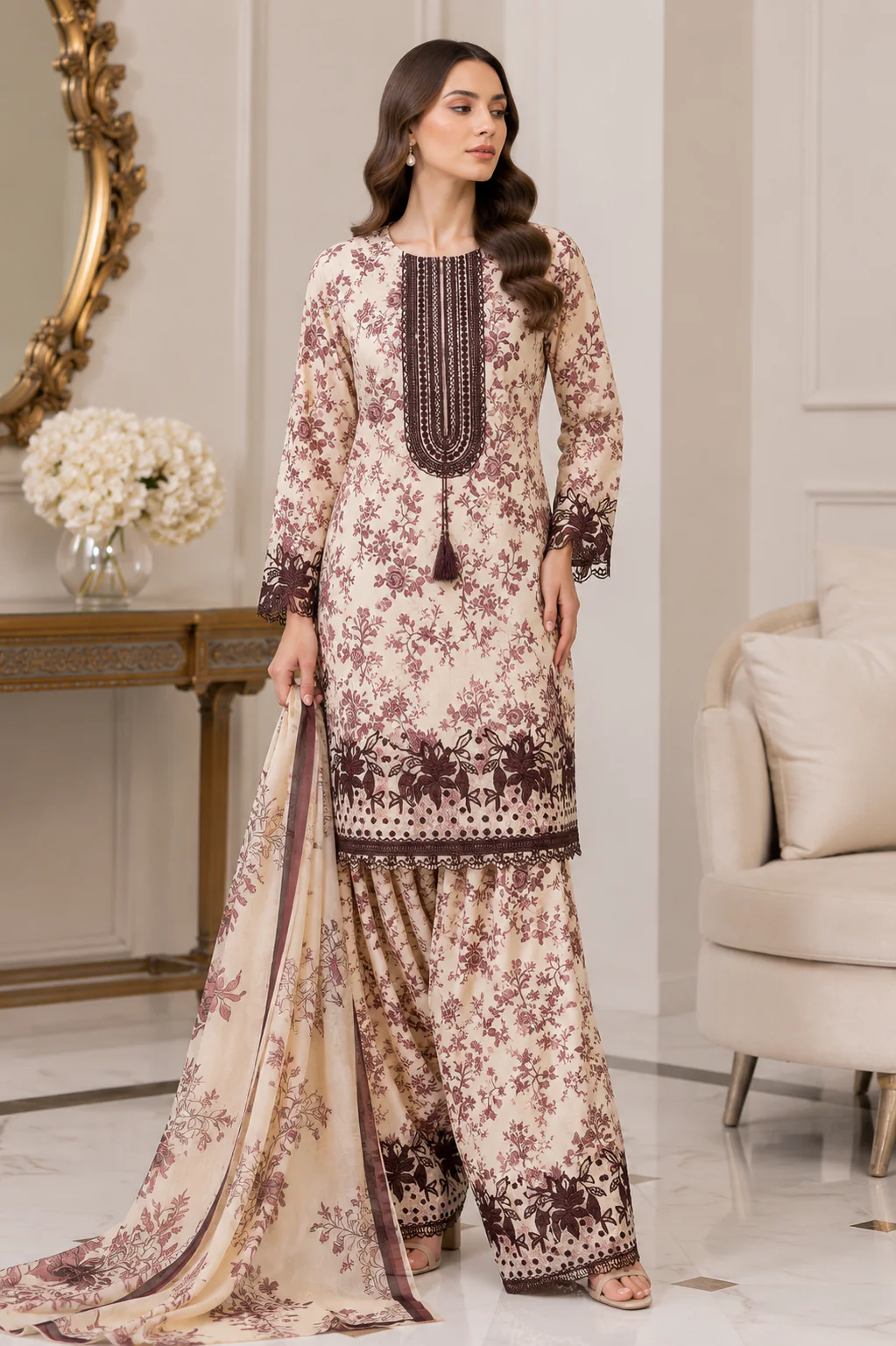 SHAZ1933 - viscose Embroidered farshi shlawar outfit - Image 3