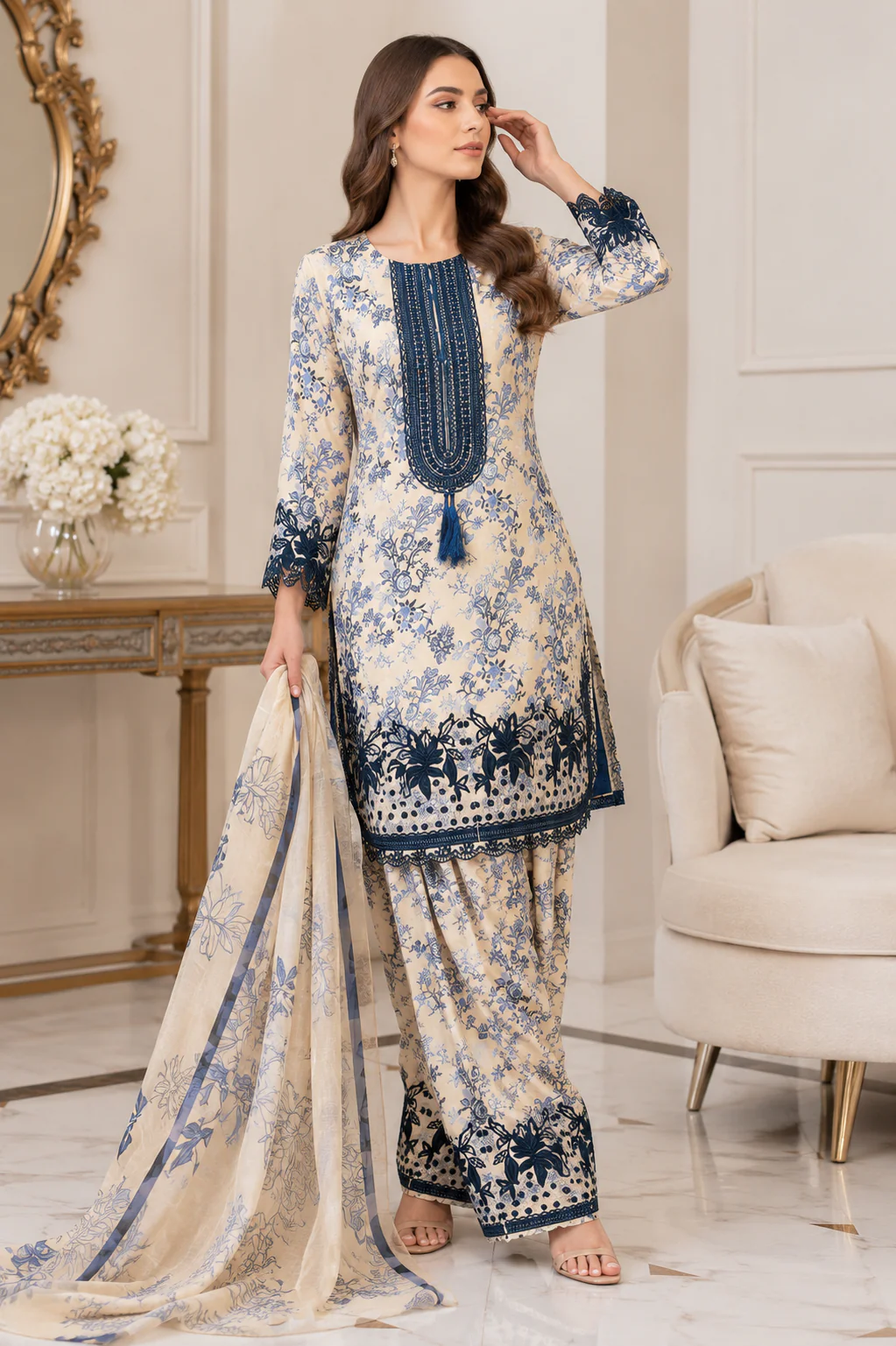 SHAZ1933 - viscose Embroidered farshi shlawar outfit - Image 4