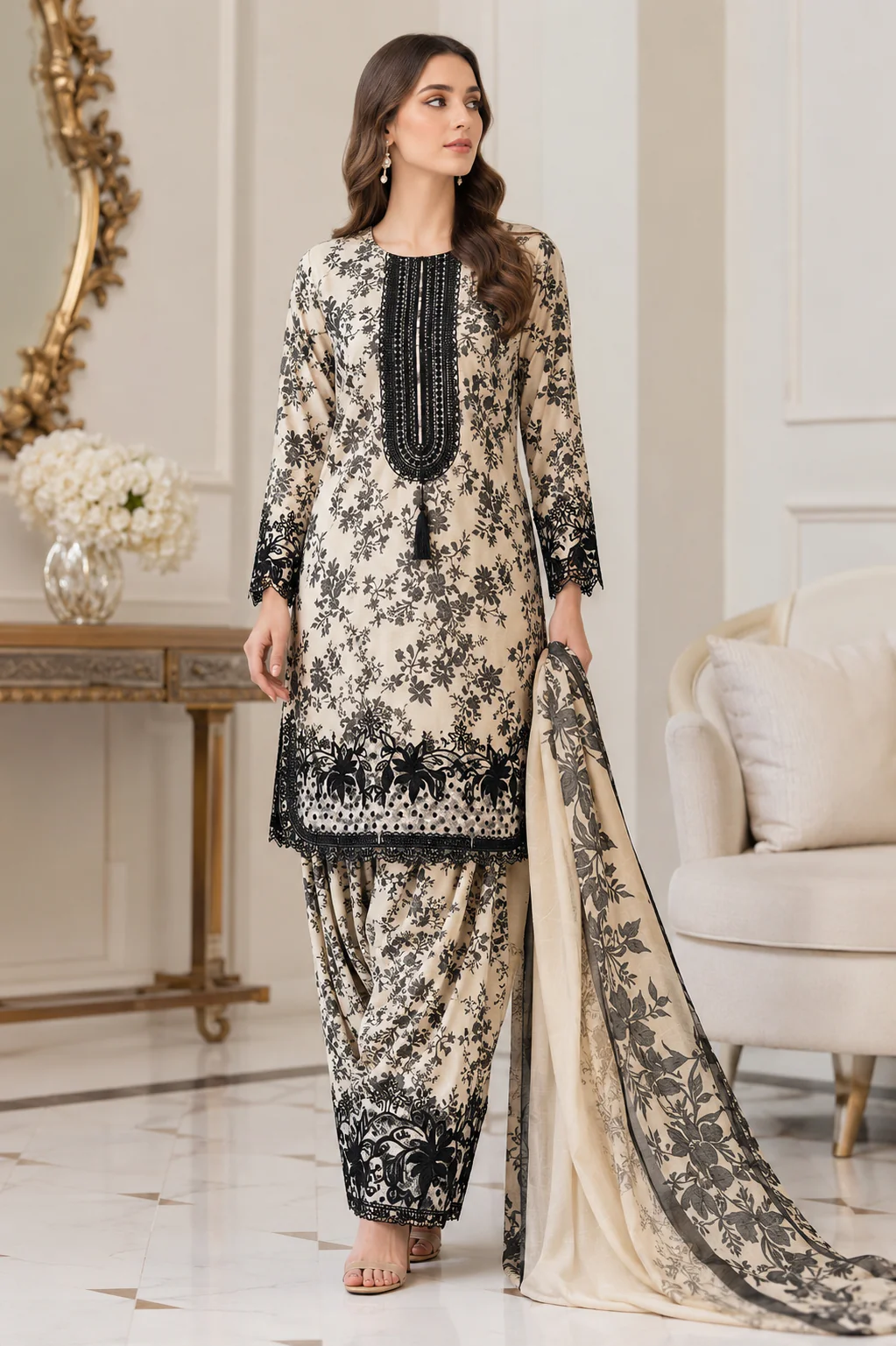 SHAZ1933 - viscose Embroidered farshi shlawar outfit - Image 5