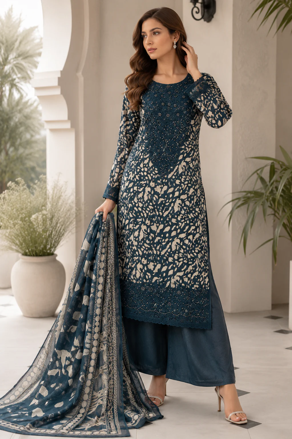 SHAZ1934 - viscose Embroidered 3-Piece Suite - Image 3