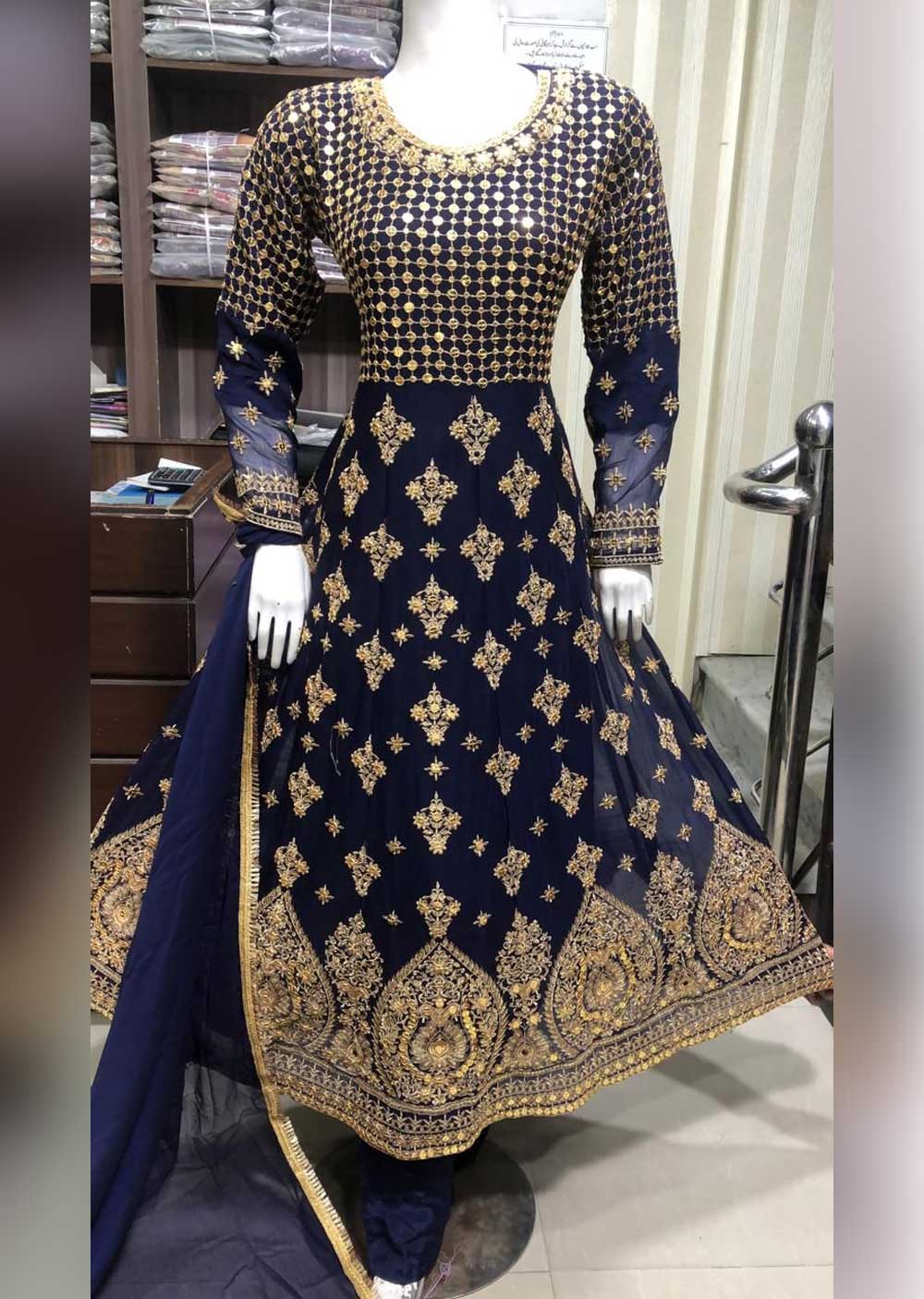 SHAZ6557 Navy Readymade Chiffon Dress